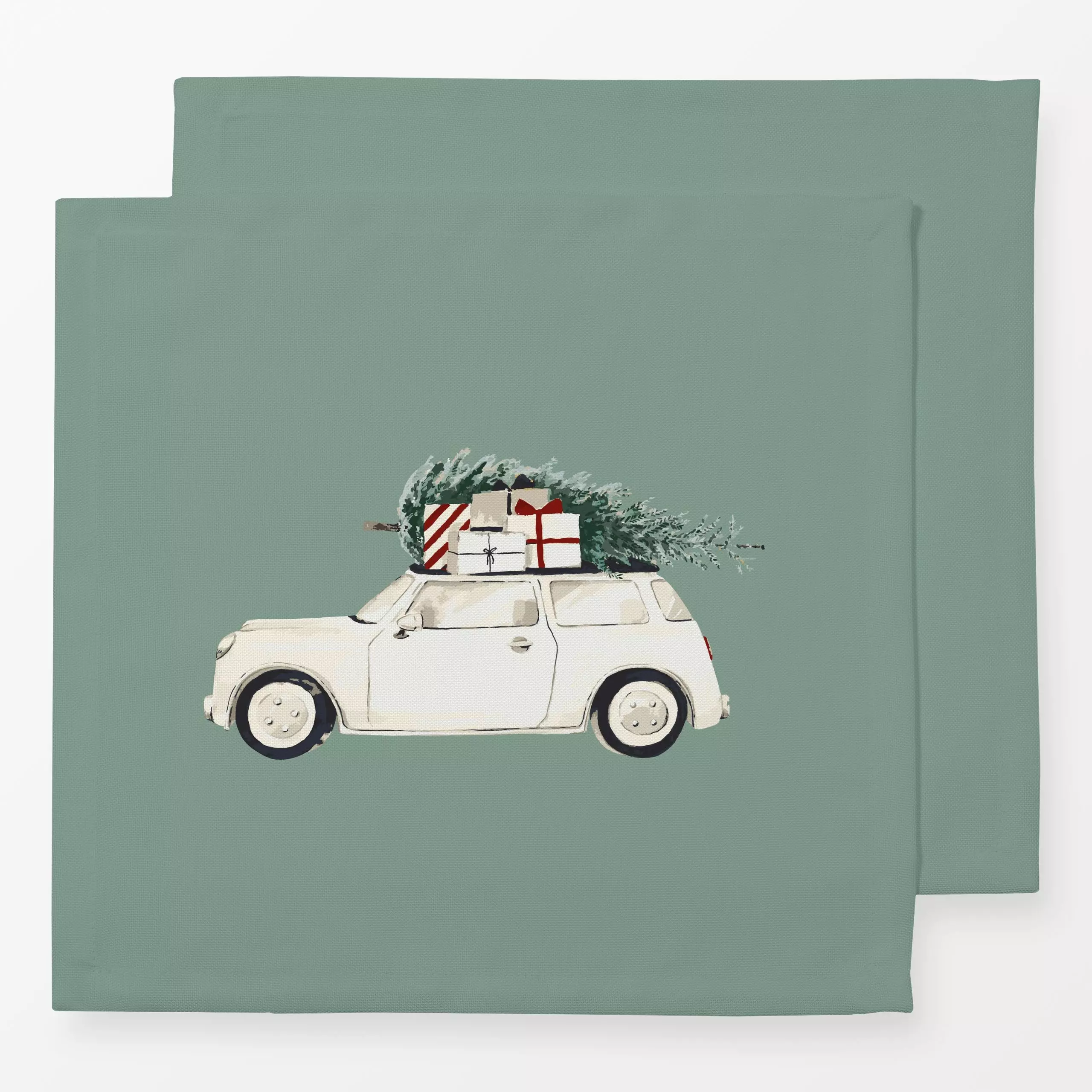 Servietten Weihnachtsauto granite green - Weihnachten, Winter, Retro & Vintage - von „Katrin Graff"; Merry Christmas, Weihna...