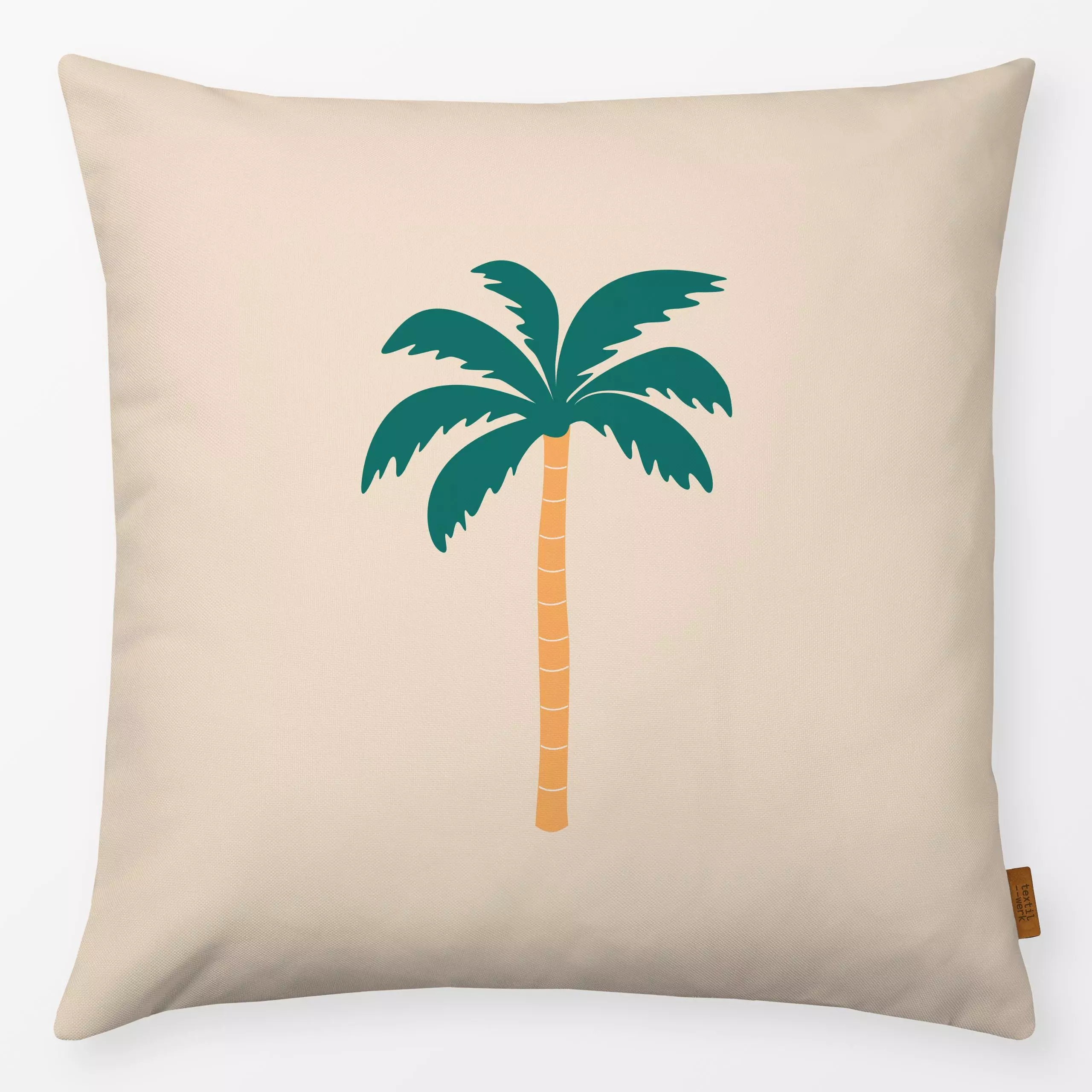 Kissen Summer Palmtree Sand - Sommer, Pflanzen & Botanik - von „Karen Menzenbach"; minimal, Pflanzen, Palmen, tropisch, Somm...