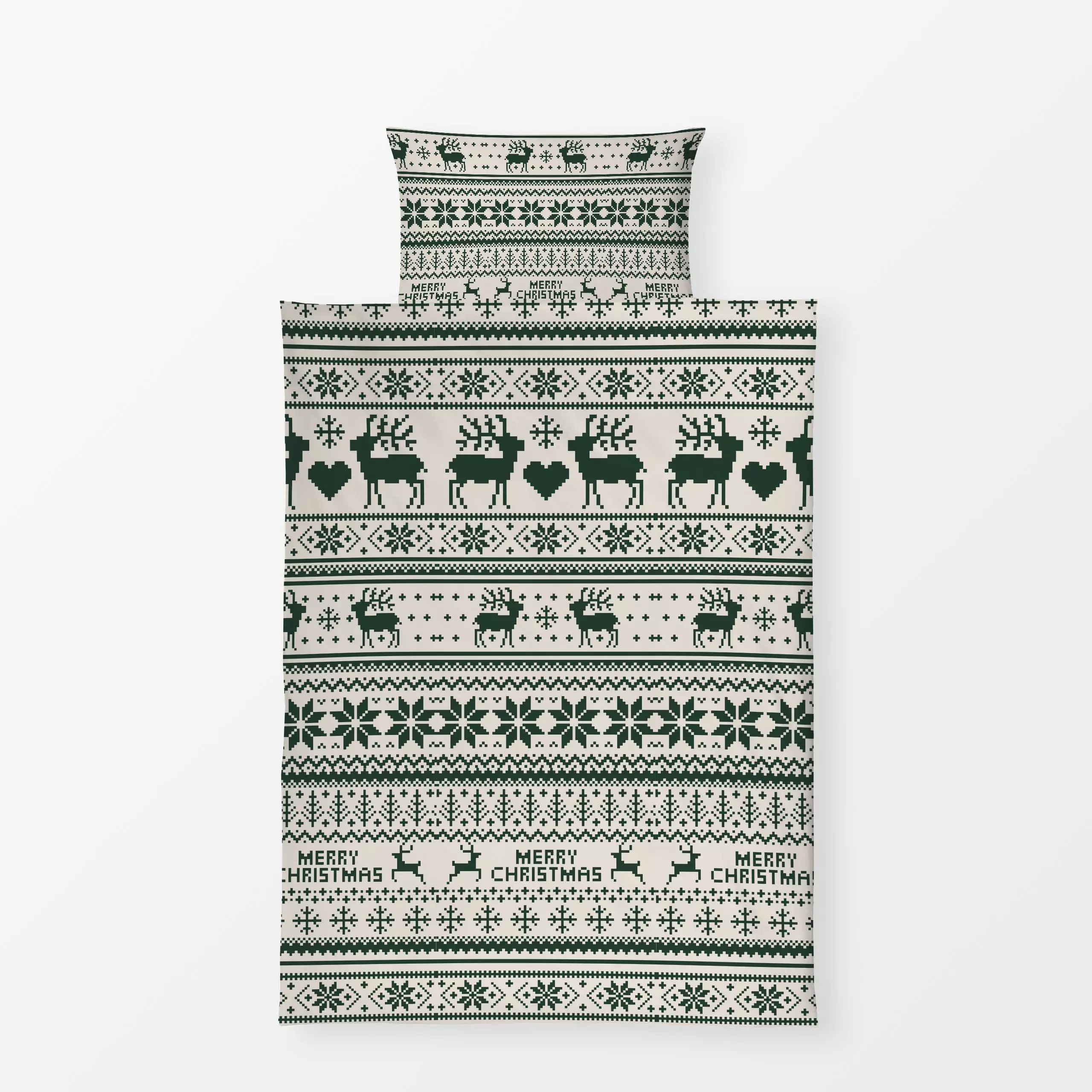 Bettwäsche Merry Christmas grün sand - Weihnachten, Winter, Symbole & Muster - von „Uta Naumann"; boho, Muster, skandinavisc...