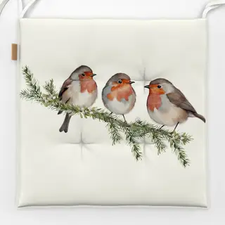 Sitzkissen Rotkehlchen Robin Vögel Creme