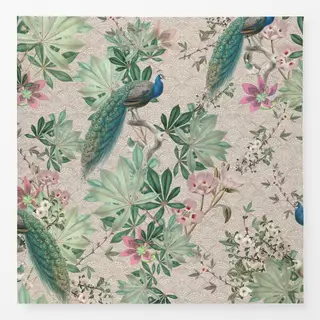 Tischdecke Barock Pfauen Paradies Beige