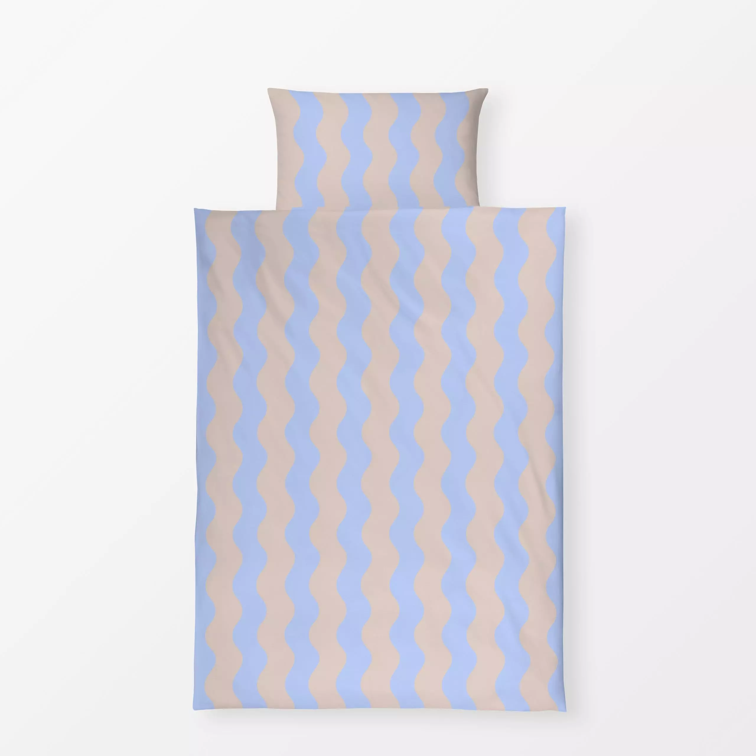 Bettwäsche Große Wellen Beige Hellblau - Symbole & Muster - von „Studio Kesse"; Linien, Streifen, Meer, Sommer, blau, wellen...