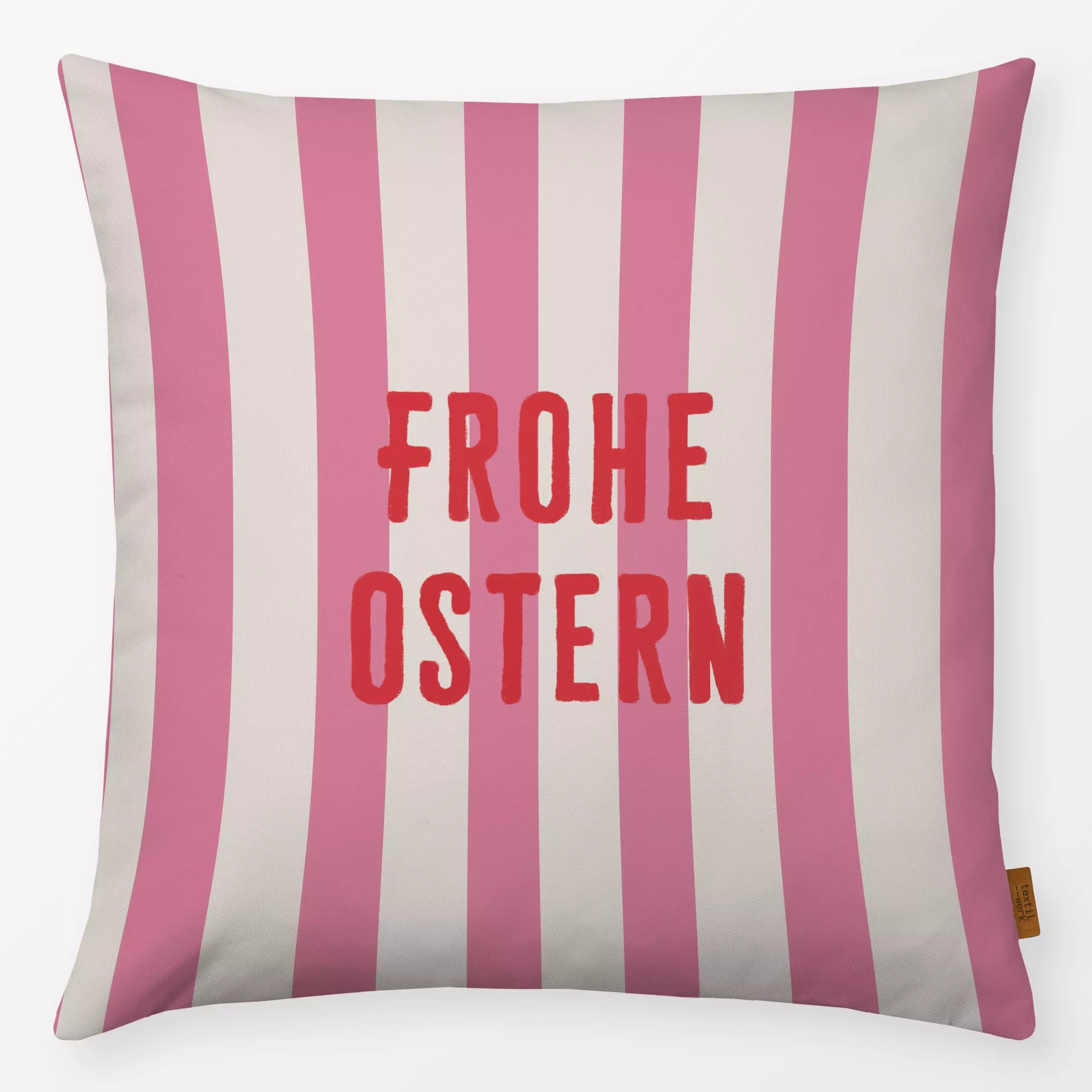 Kissen Frohe Ostern Streifen Rosa - Frühling, Sprüche & Schriftzüge, Symbole & Muster, Ostern - von „Alisa Knöß"; Streifen, ...