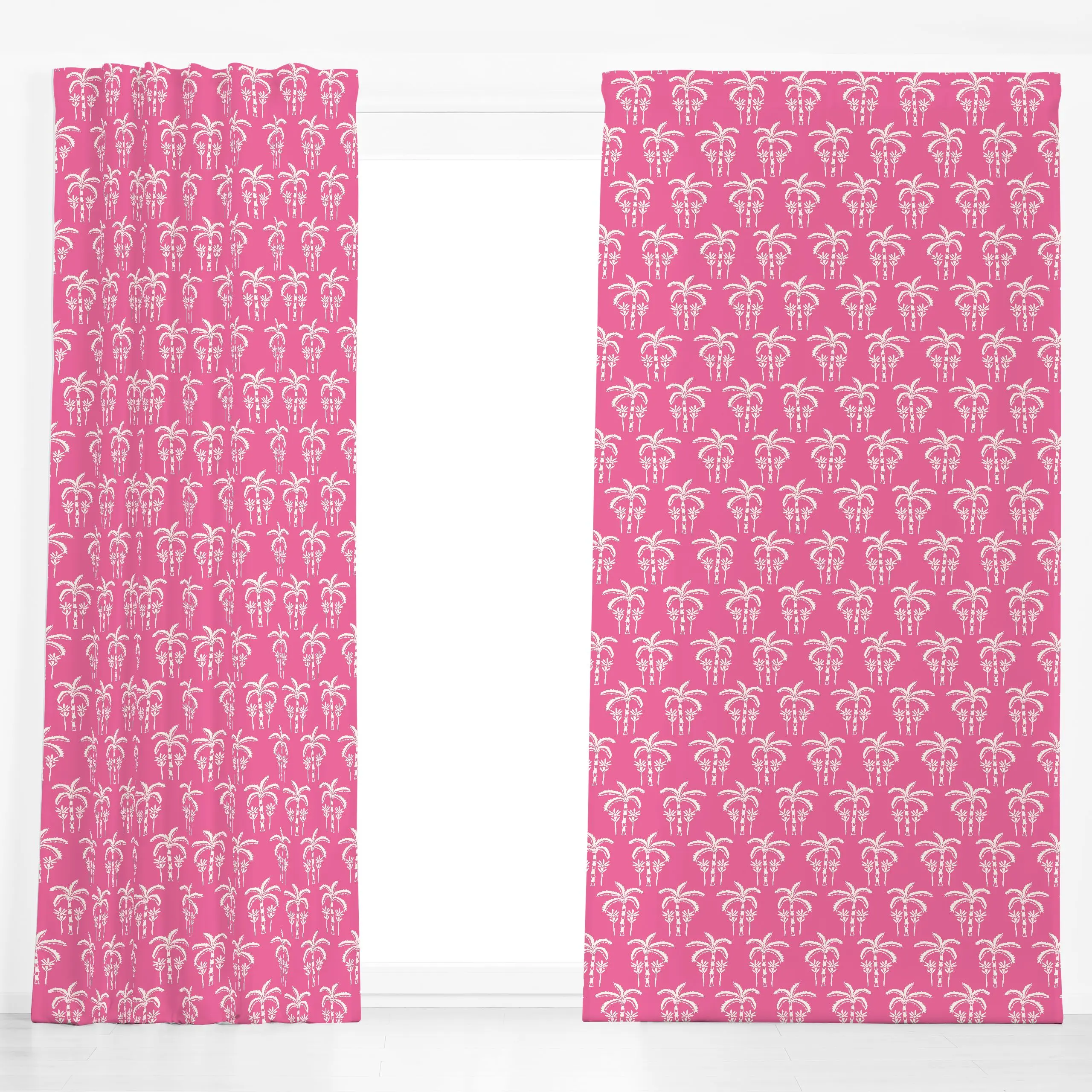 Dekovorhang Palmtree Trio Pink - Sommer, Symbole & Muster, Pflanzen & Botanik - von „Patries Elisabeth"; Palmen, tropisch, t...