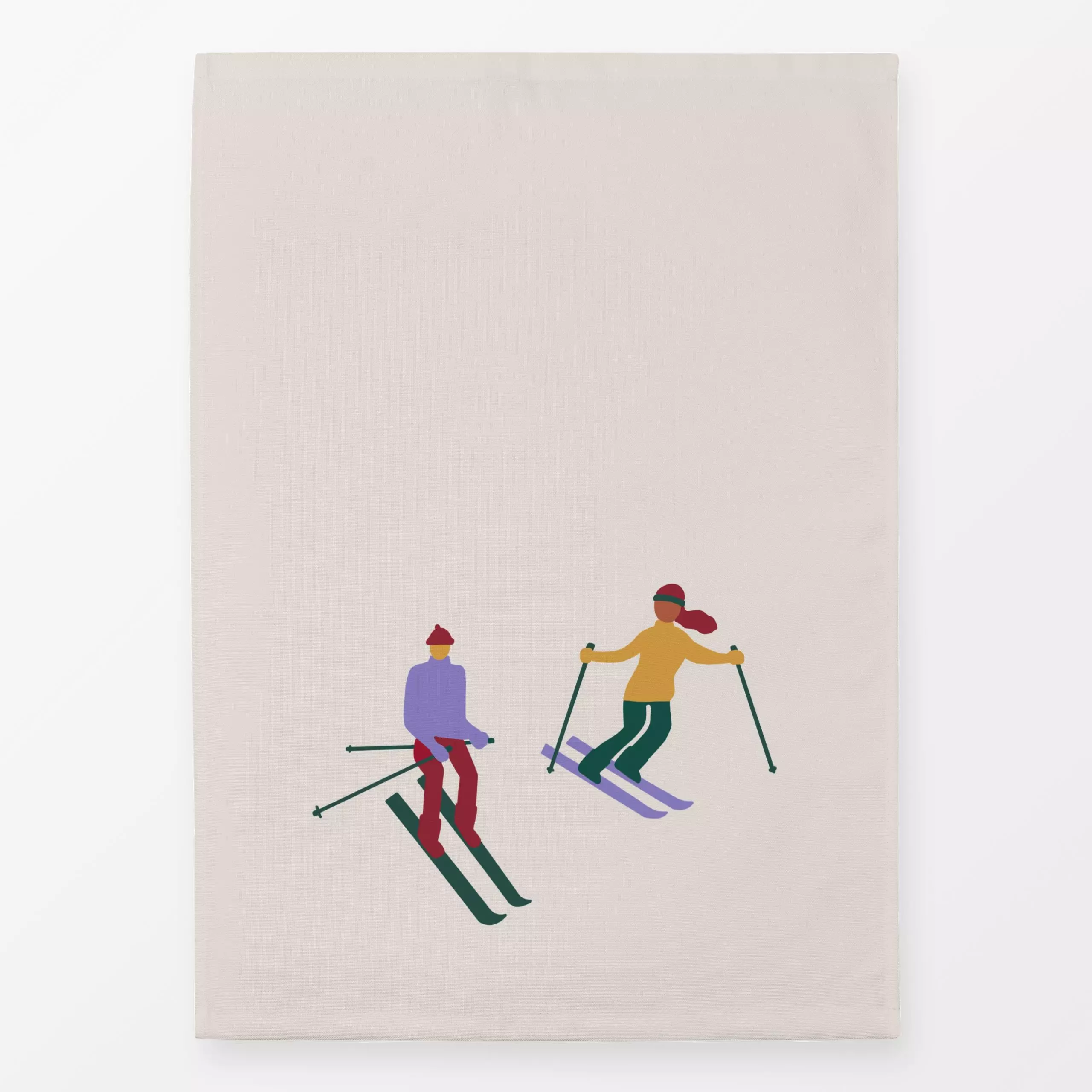 Geschirrtücher Skifahren 2 - Weihnachten, Winter - von „textilwerk"; Illustration, skandinavisch, Weihnachten, beige, weihna...