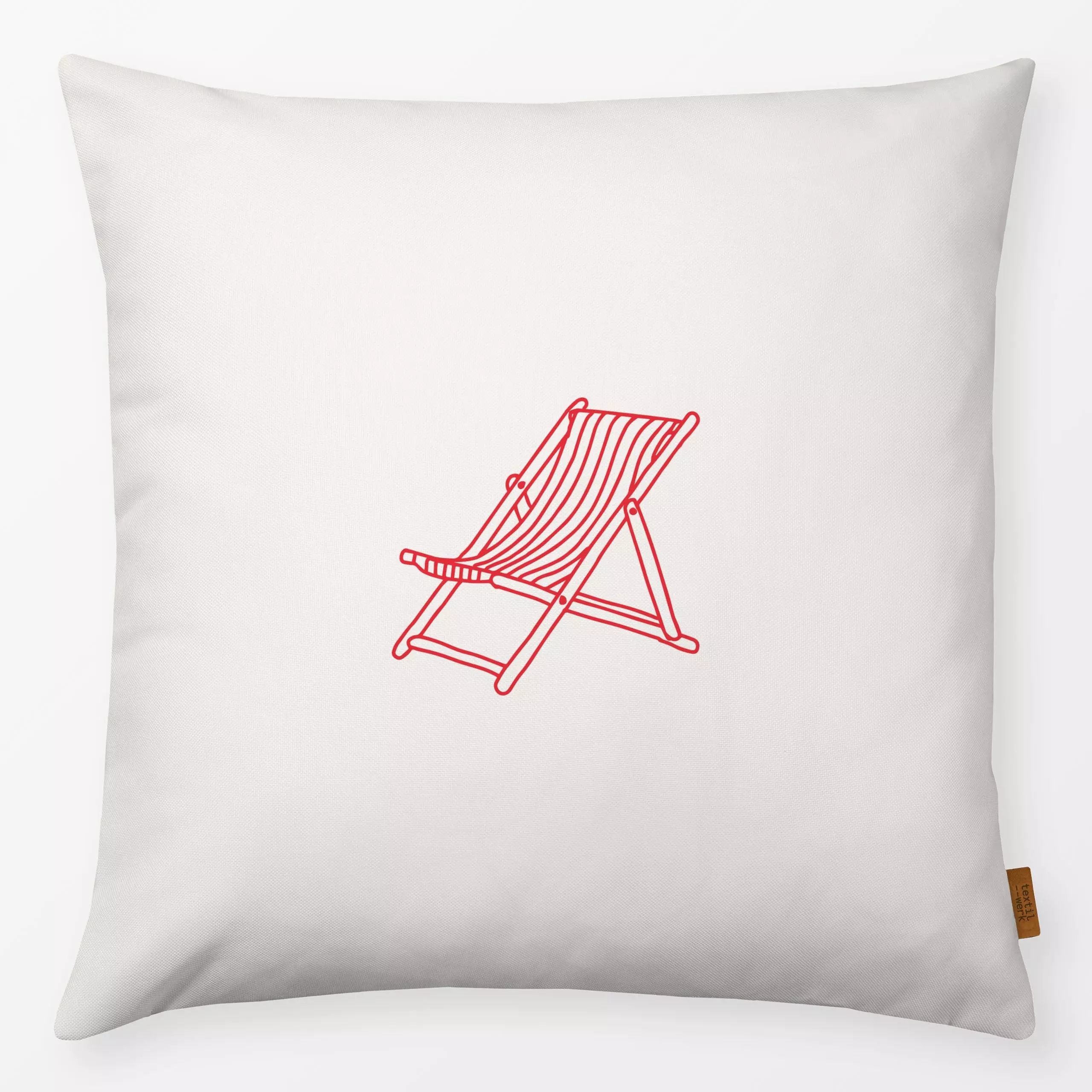 Kissen Liegestuhl Rot - Sommer - von „textilwerk"; Illustration, modern, Sommer, minimalistisch, schlicht, handzeichnung, ha...