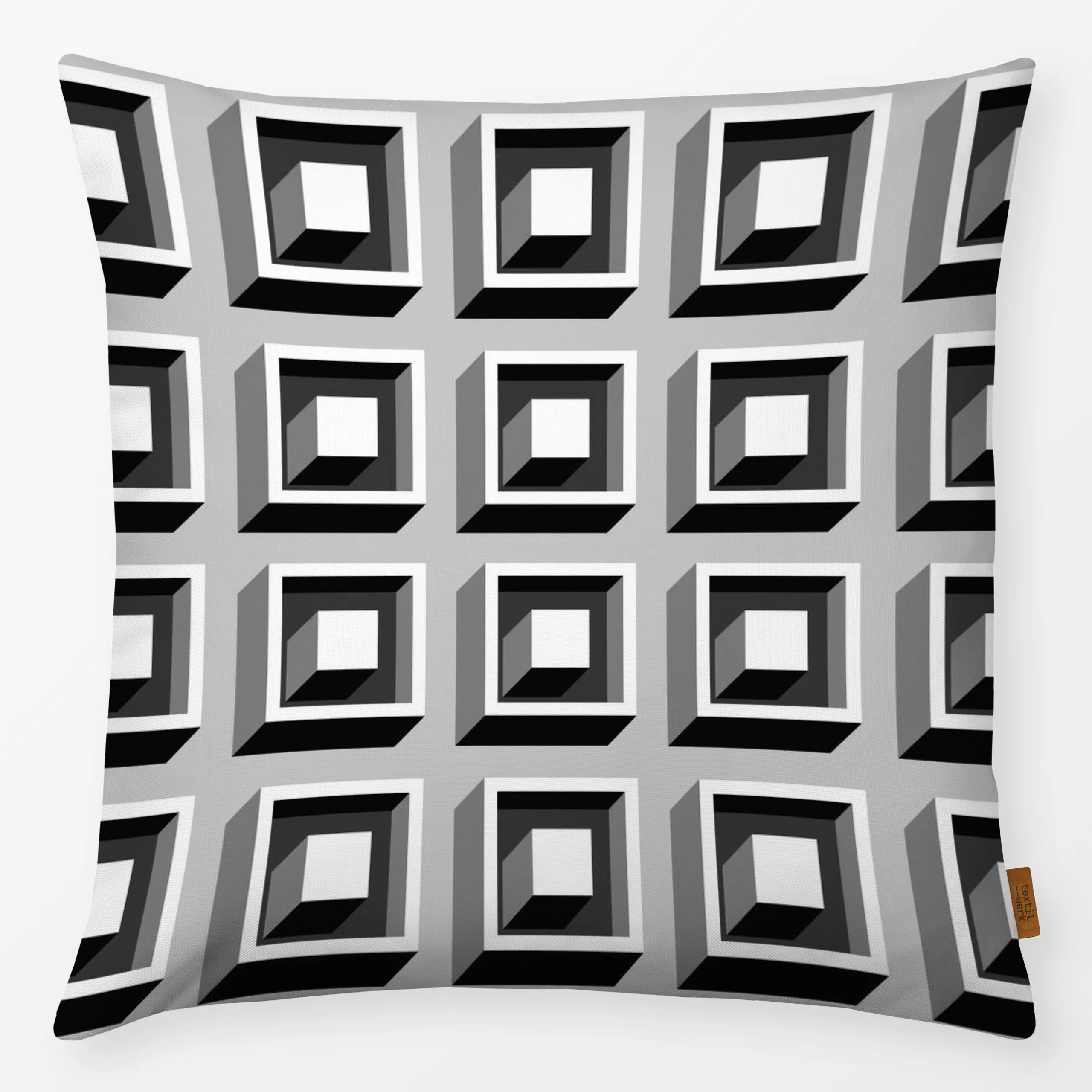 Kissen Cubic Pattern Black And White - Symbole & Muster - von „BOUDOIR BOBO“; grau, Geometrisch, white, cube, cubes, blackan...