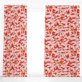 Dekovorhang Pink Rosa Rot Abstrakte Blumen