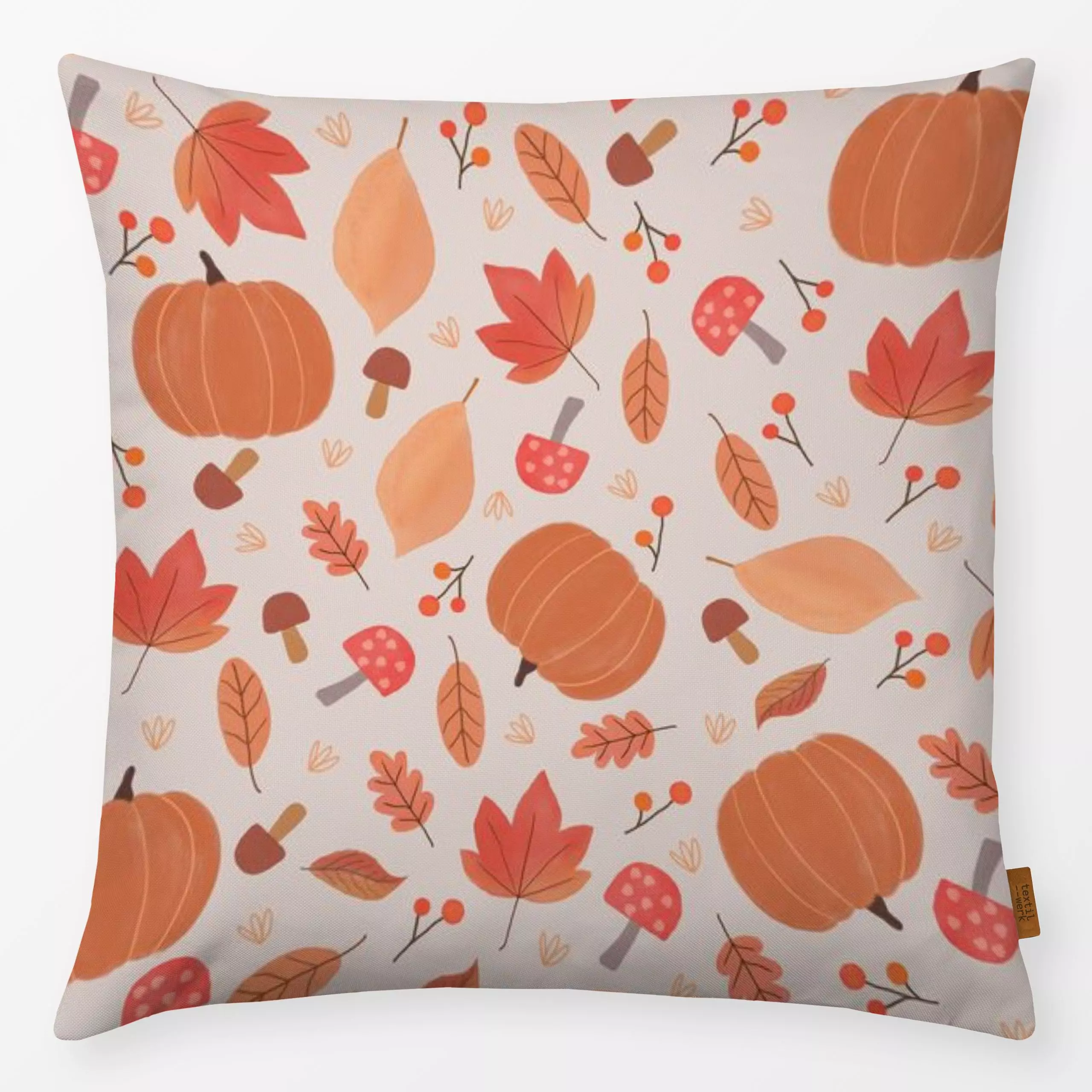 Kissen Watercolor Herbst Hell - Herbst, Natur & Landschaft - von „Menina Lisboa "; Muster, Blätter, pattern, pilze, autumn, ...