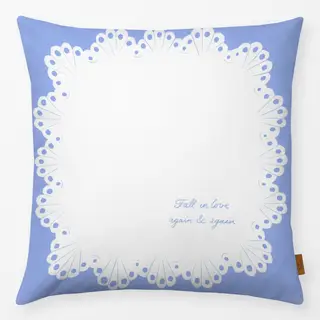 Kissen Spitzendeckchen Typo Blau