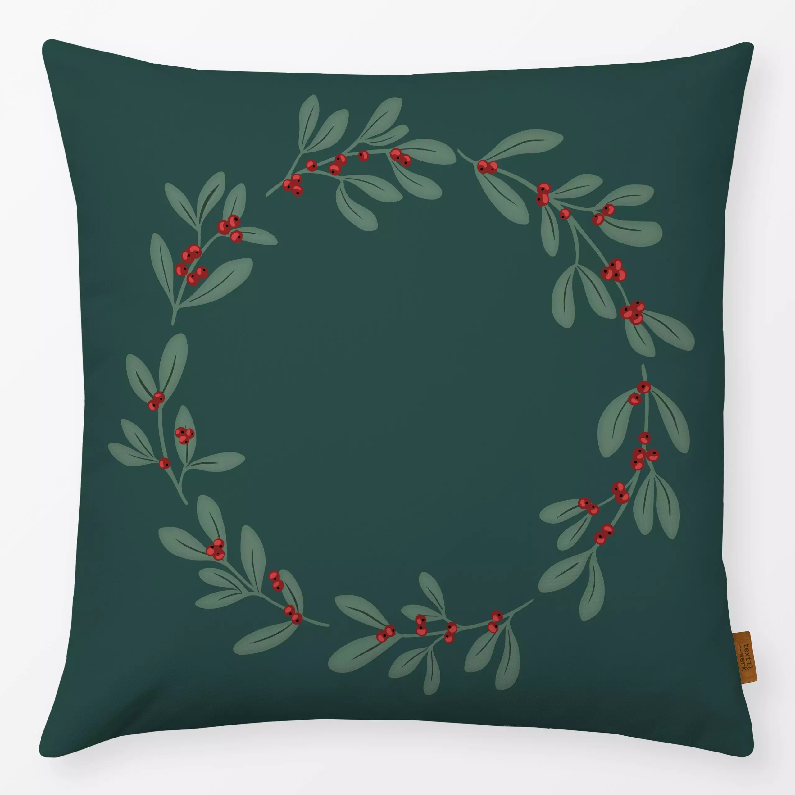 Kissen Kranz Mistletoe - Weihnachten, Winter - von „Studio Kesse"; Weihnachten, Mistelzweig, weihnachtlich, Weihnachtsdeko, ...