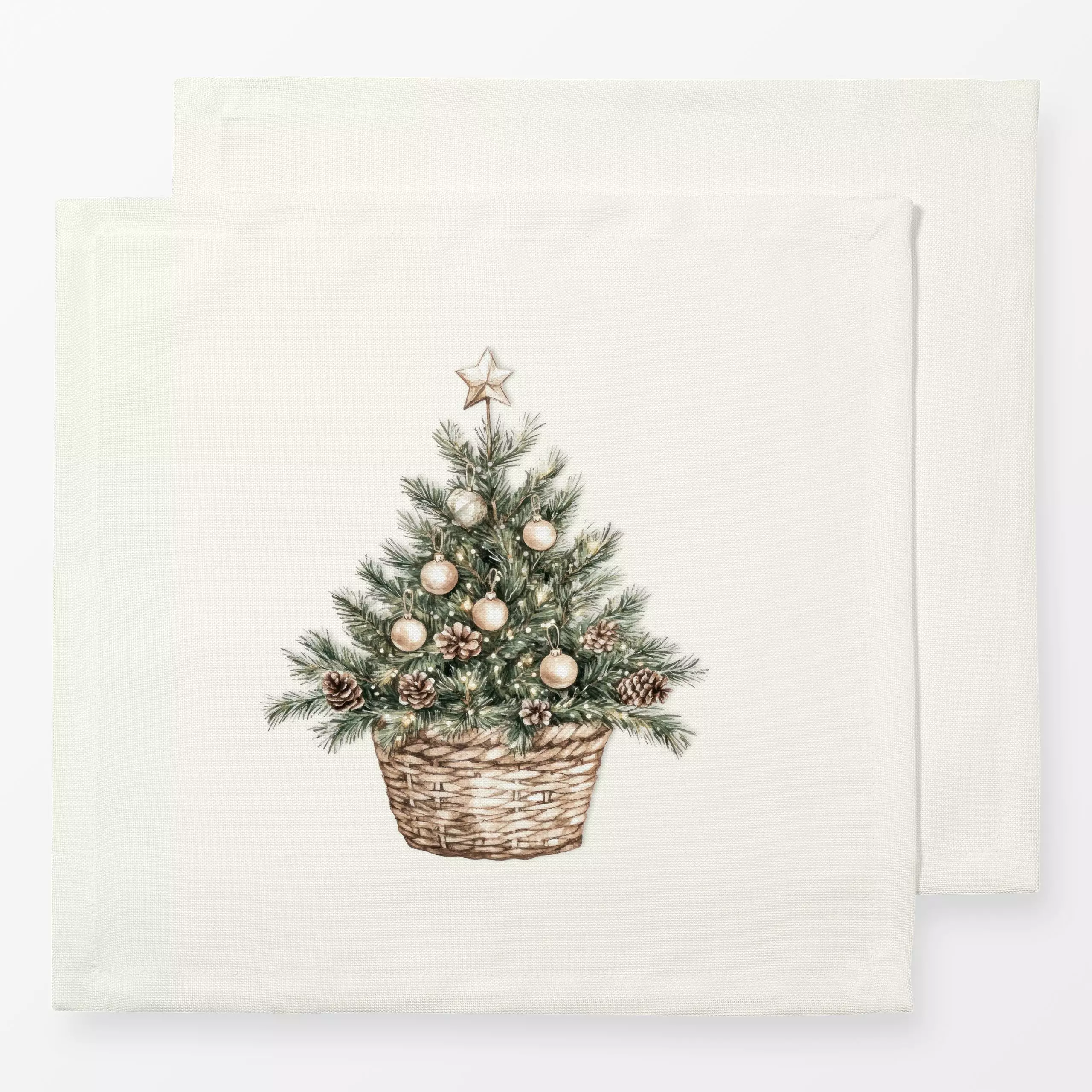 Servietten Cozy XMas Tannebaum im Korb - Weihnachten, Winter - von „Monika Strigel"; boho, minimal, Hygge, Cozy, Tannenbaum,...