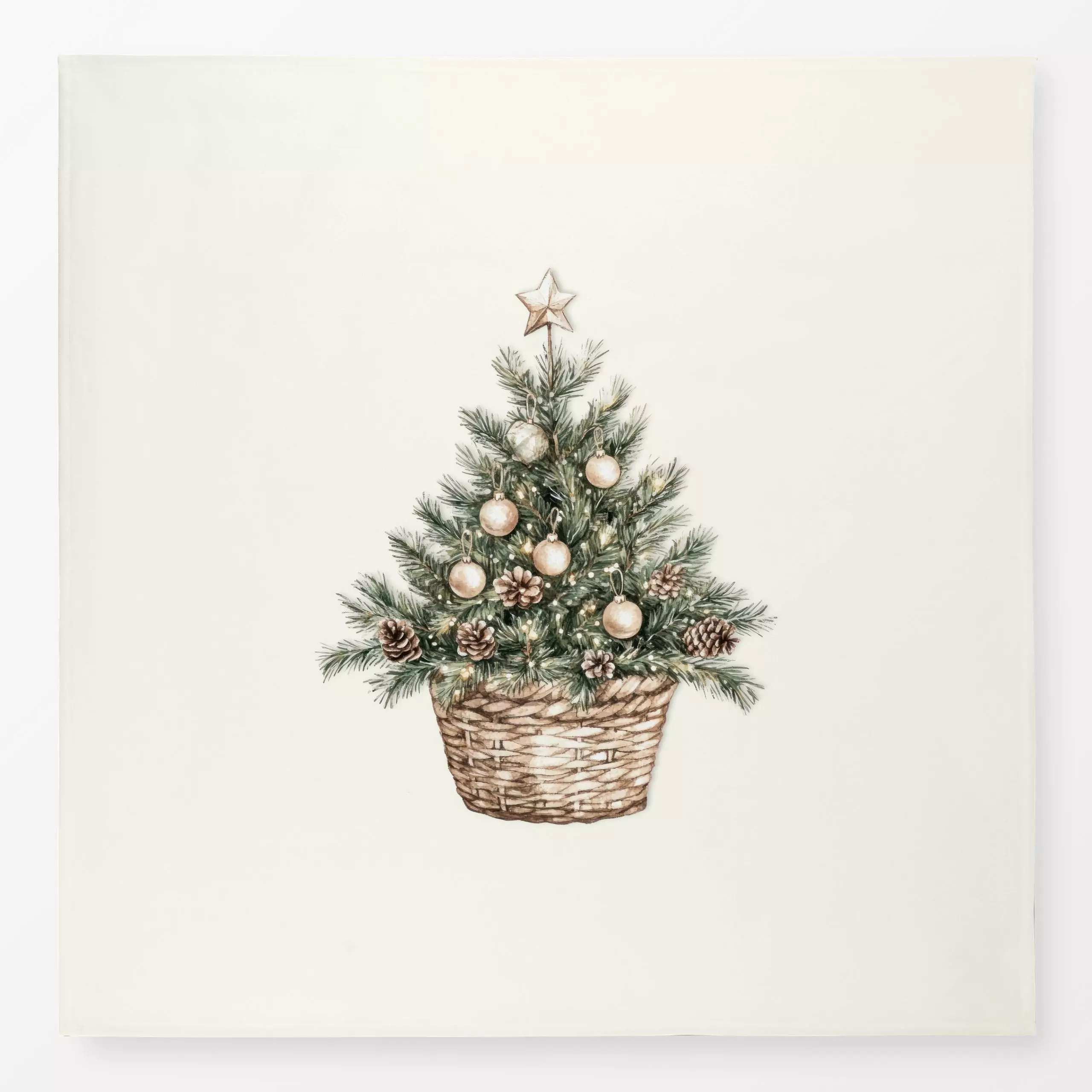 Tischdecke Cozy XMas Tannebaum im Korb - Weihnachten, Winter - von „Monika Strigel"; boho, minimal, Hygge, Cozy, Tannenbaum,...