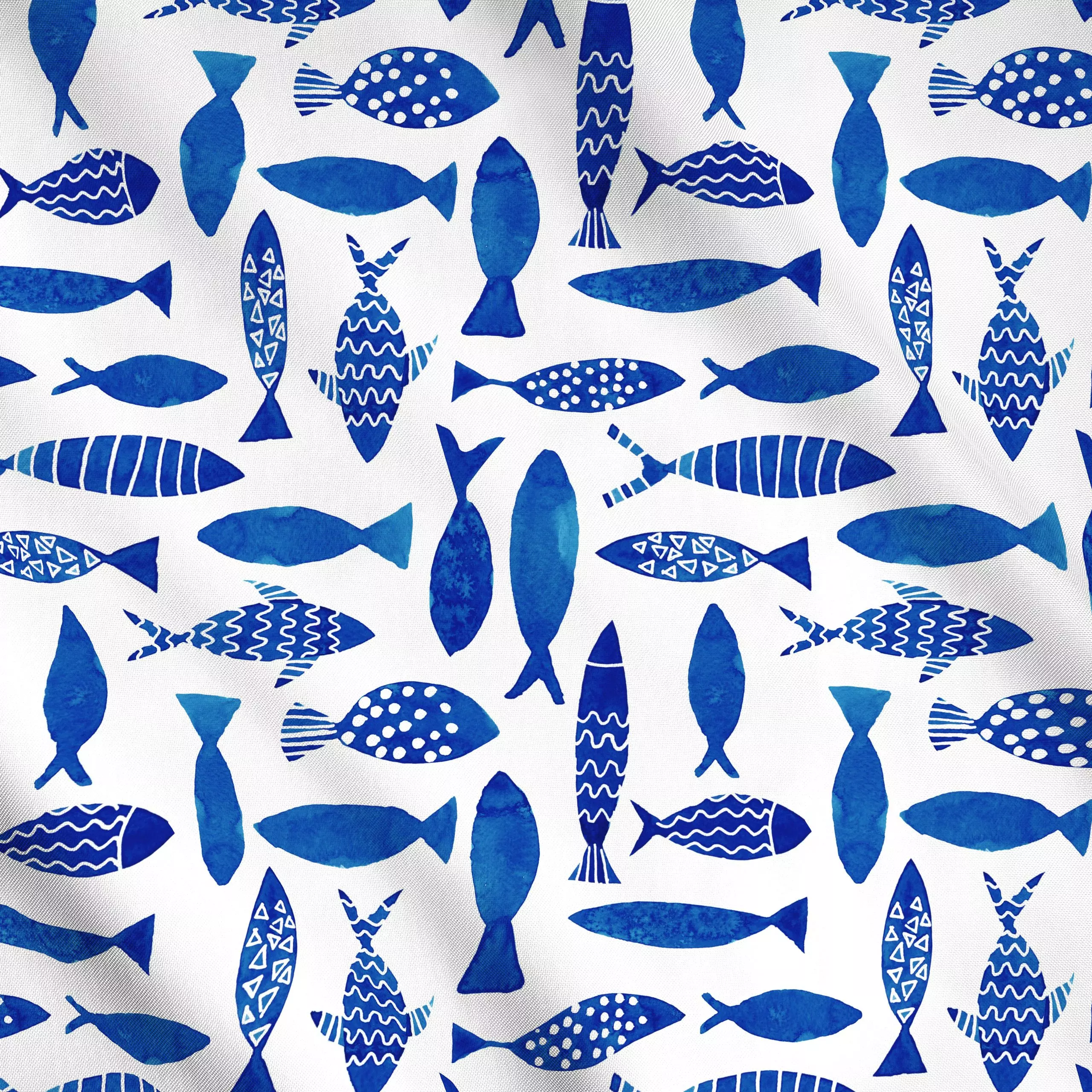 Meterware Fische Allover Blau Weiss, Tiere, fürs Kinderzimmer, Sommer, von Mareen Heinz