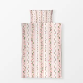 Bettwäsche Blumen und Streifen Pink