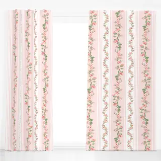 Dekovorhang Blumen und Streifen Pink