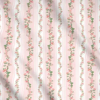 Meterware Blumen und Streifen Pink