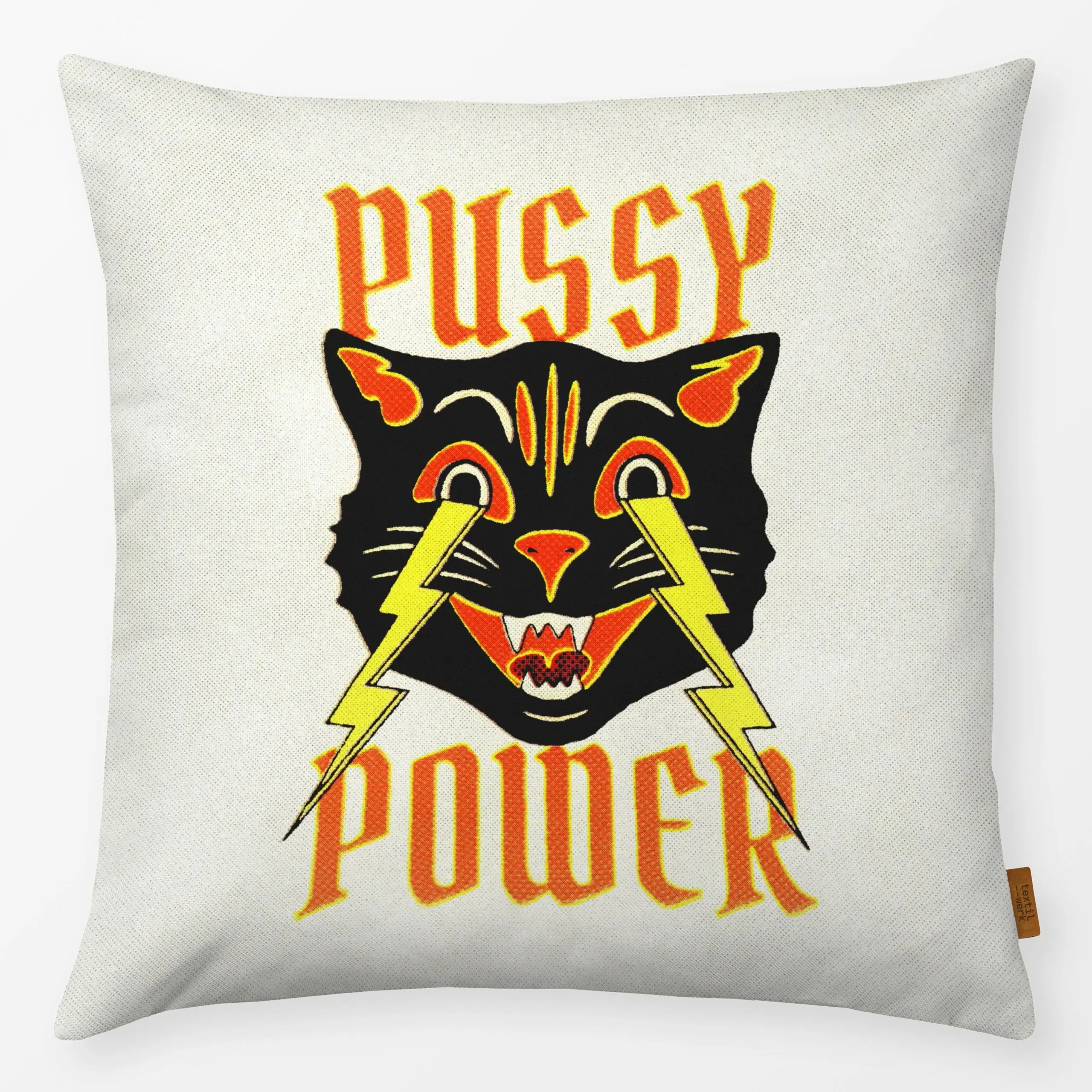 Kissen Pussy Power - Liebe, Romantik & Pride, Tiere - von „Jonas Loose"; Retro, Frauenpower, Lustig, vintage, Katzen, Katze,...