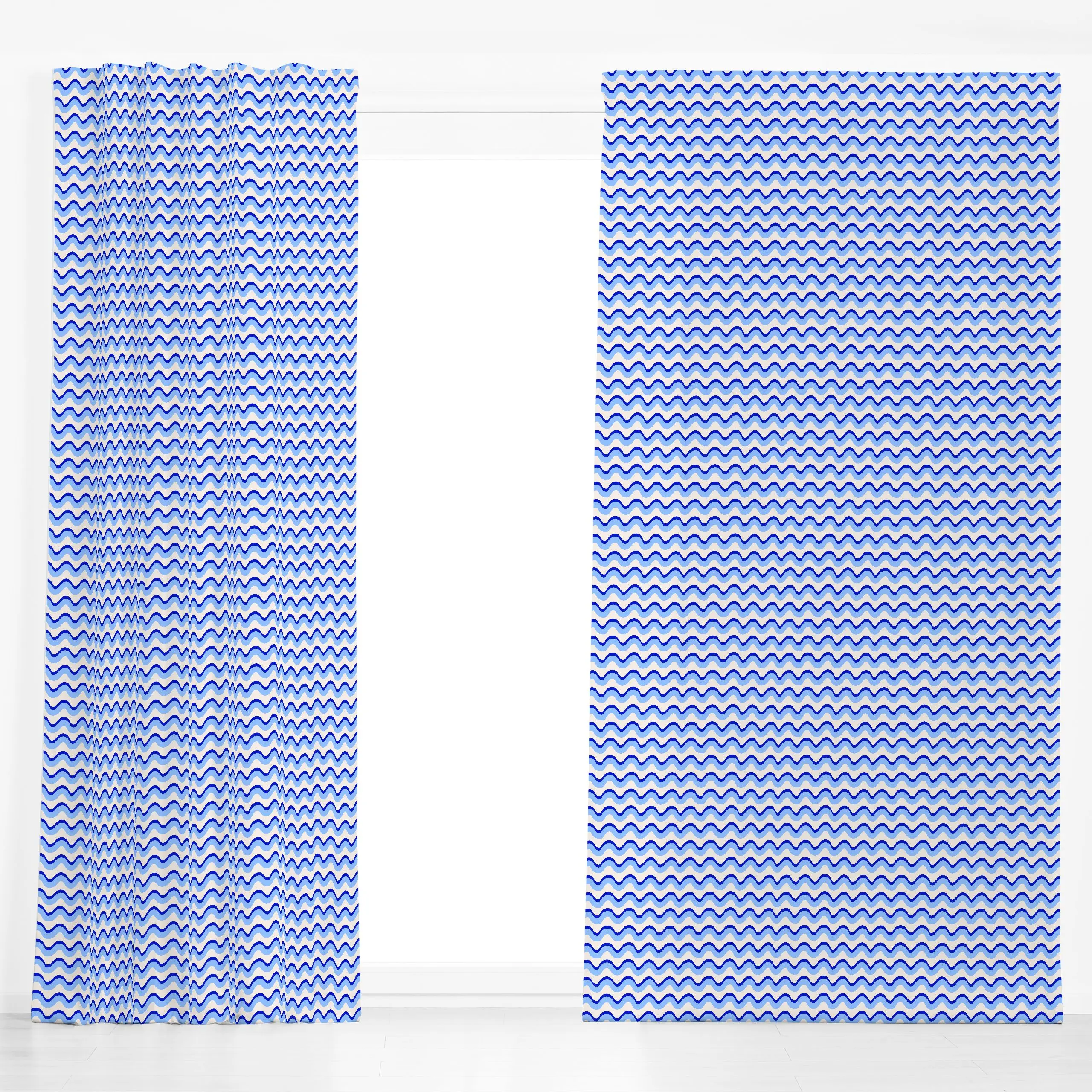 Dekovorhang Wellen Blau Hell - Sommer, Symbole & Muster - von „Sophie Augustin Illustration"; Meer, Strand, Sommer, wellen, ...