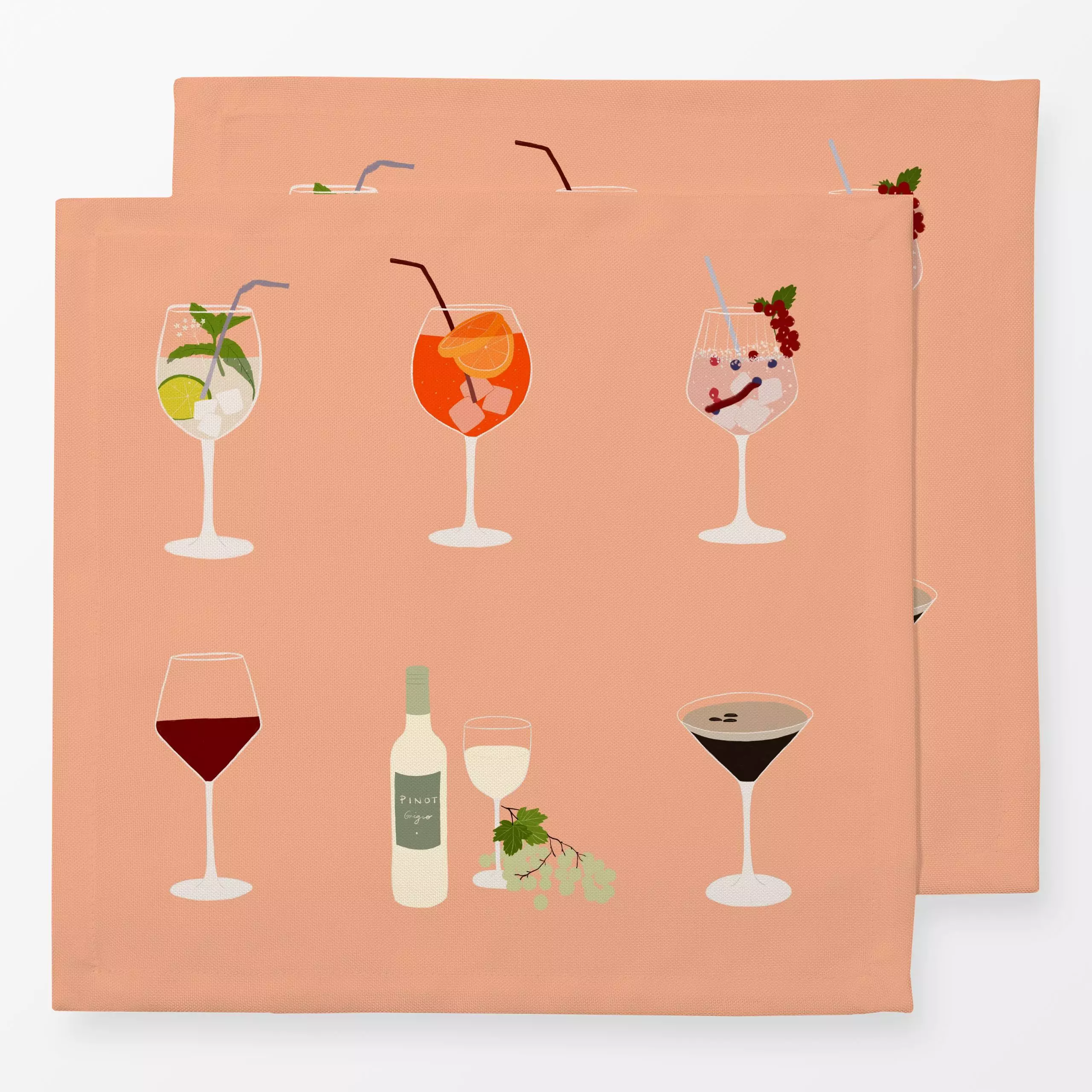 Servietten Cocktails Pfirsich - Sommer, Küche, Essen & Trinken - von „Sophie Augustin Illustration"; Wein, Sommerlich, Cockt...