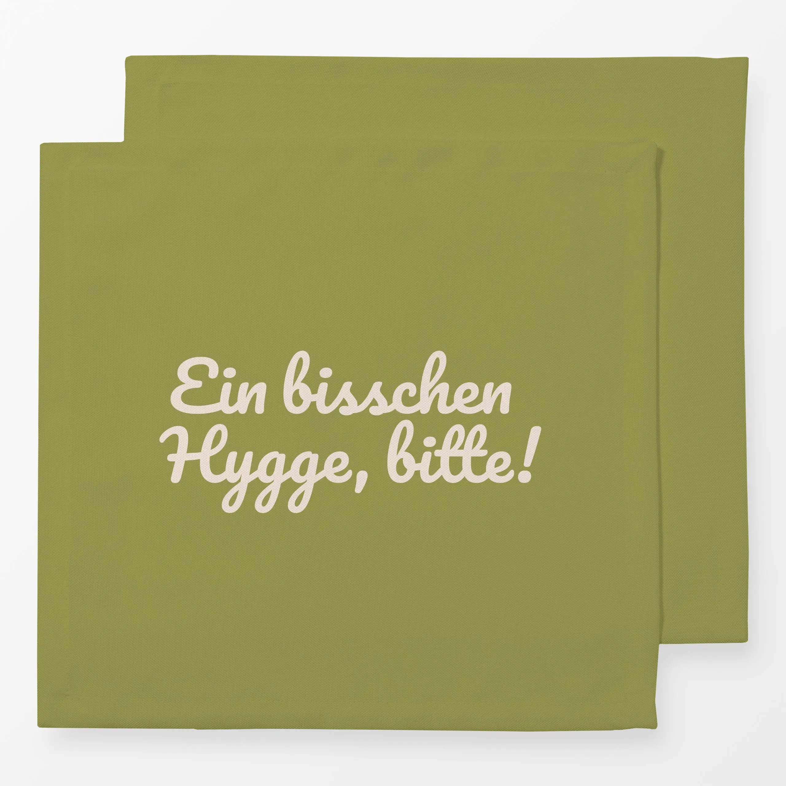 Servietten Ein bisschen Hygge grün - Herbst, Sprüche & Schriftzüge - von „Kerstin Ax"; Hygge, Winter, Herbst, Lettering, typ...