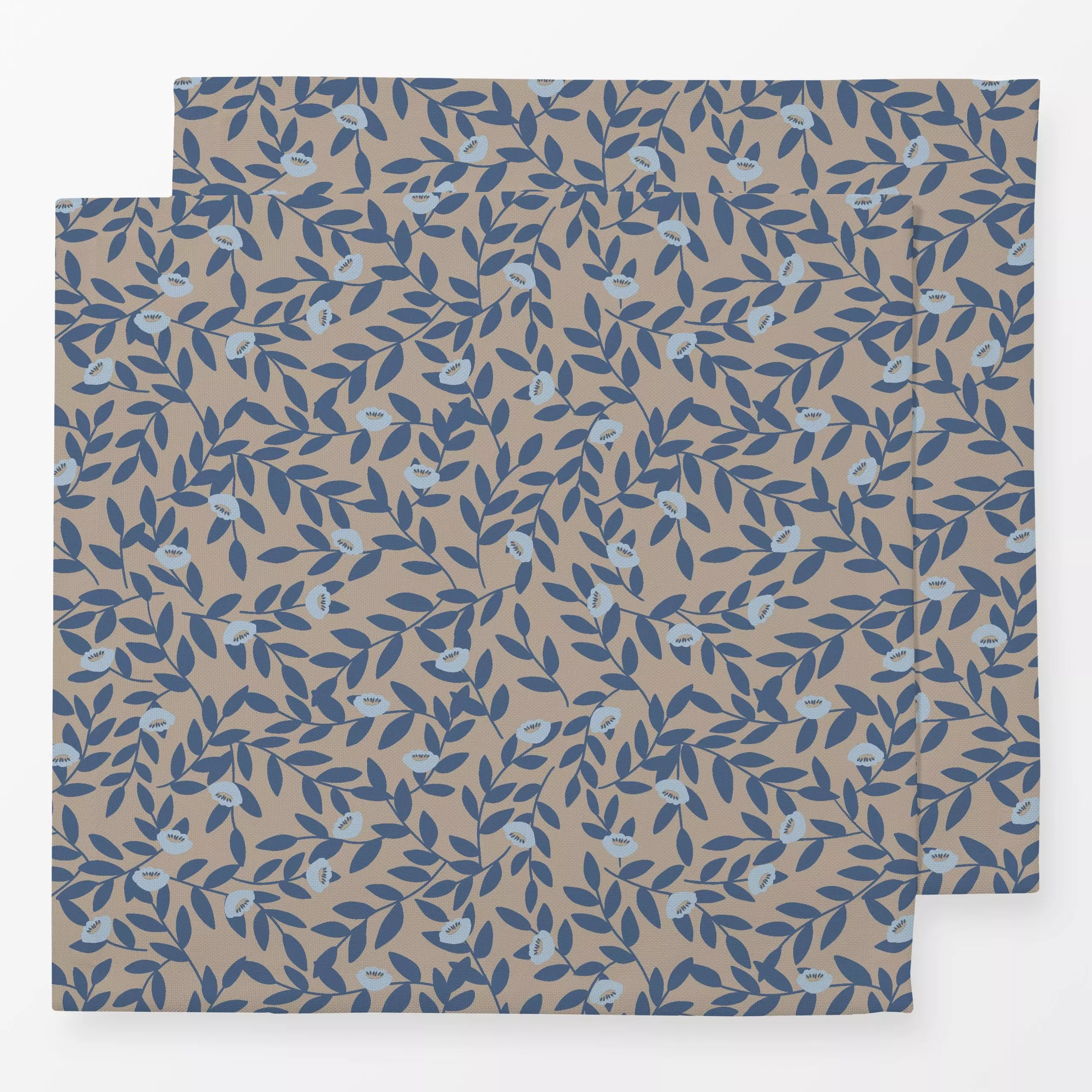 Servietten Ranken Blüten Beige Blau - Blumen & Florales - von „Studio Kesse"; Blumen, Pflanzen, Garten, Blüten, floral, Herb...