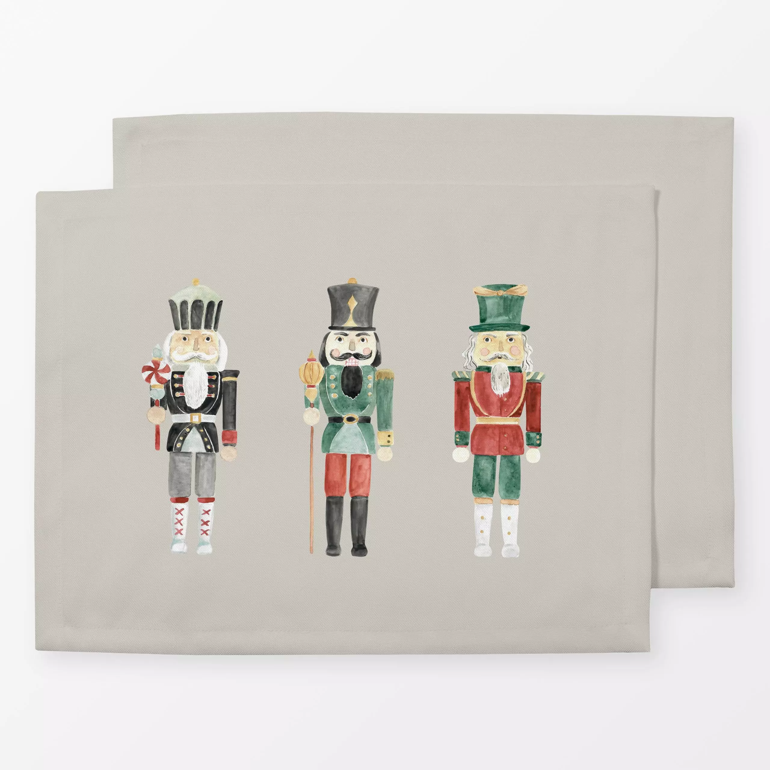 Tischset Drei Nussknacker beige - Weihnachten, Winter - von „Katrin Graff"; Aquarell, Nussknacker, Scandi, winterdeko, Nosta...