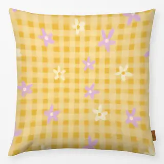 Kissen Karomuster Gelb mit Blumen