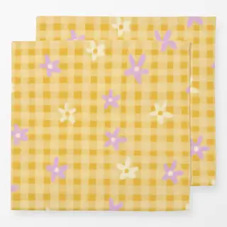 Servietten Karomuster Gelb mit Blumen