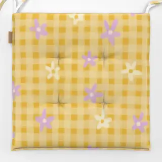 Sitzkissen Karomuster Gelb mit Blumen