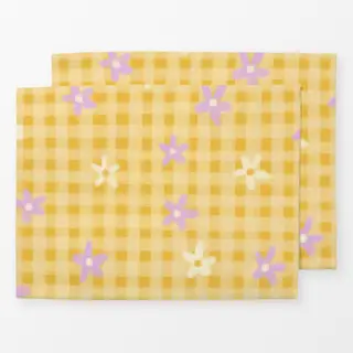 Tischset Karomuster Gelb mit Blumen
