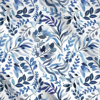 Meterware Watercolor Leaves Sea Blue