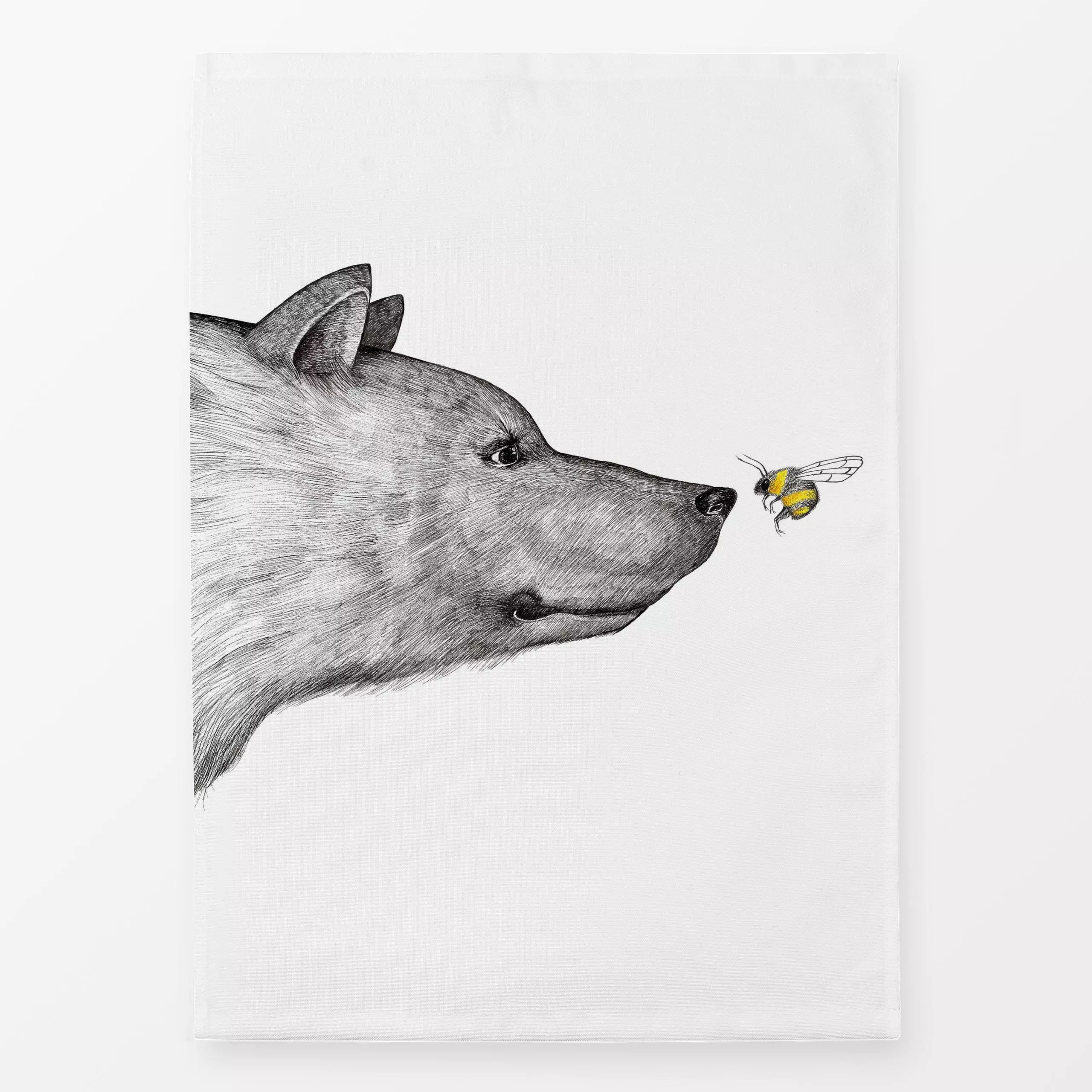 Geschirrtücher Begegnung - Tiere - von „LIGARTI Tiermanufaktur"; Natur, Illustration, Wald, Tiere, Schwarzweiss, biene, Baer...