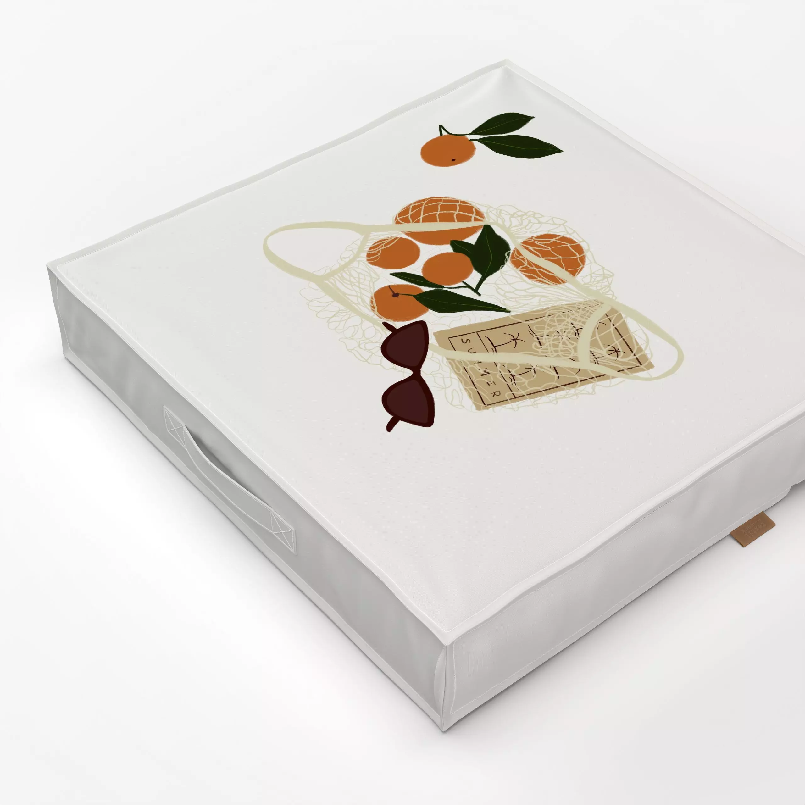 Bodenkissen Einkaufsnetz Beige - Sommer, Früchte - von „Sophie Augustin Illustration"; Strand, Sommer, mediterran, Sommerlic...