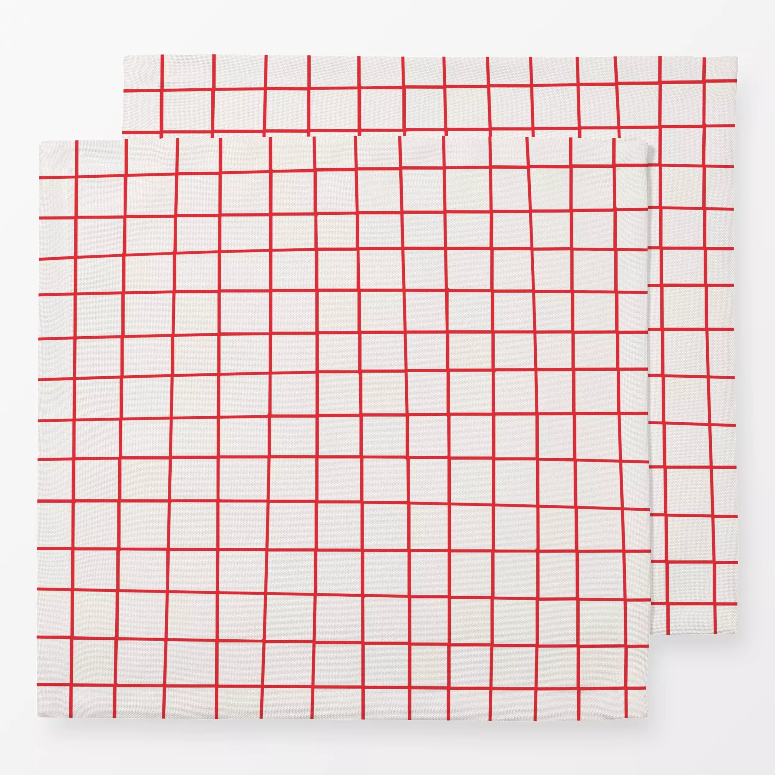 Servietten Hand Drawn Grid Rot - Sommer, Symbole & Muster - von „textilwerk"; modern, Sommer, grid, summer, rot, minimalisti...