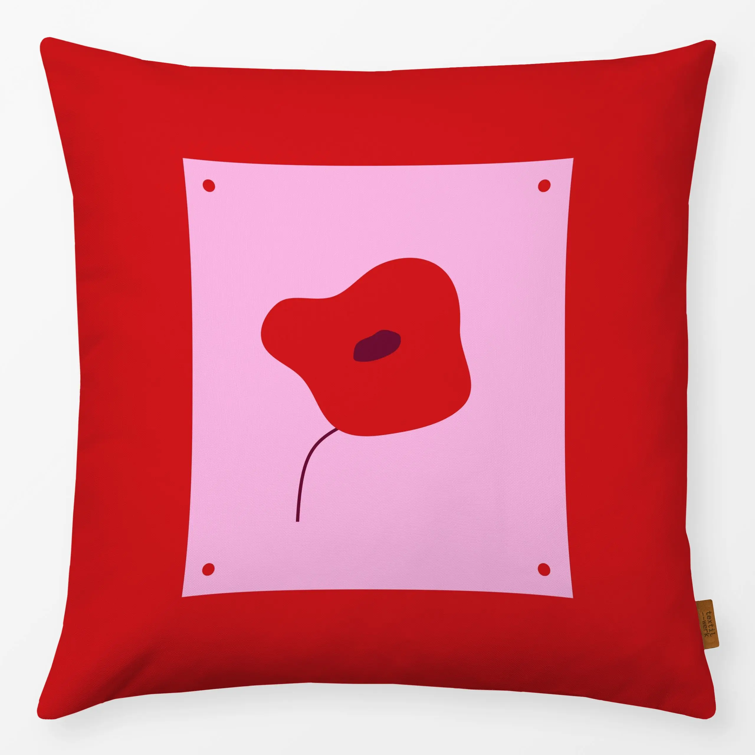 Kissen Poppy in a Frame - Blumen & Florales, Herbst - von „Jana Moßmann"; Trockenblumen, Wildblumen, bordeaux, weinrot, Mohn...