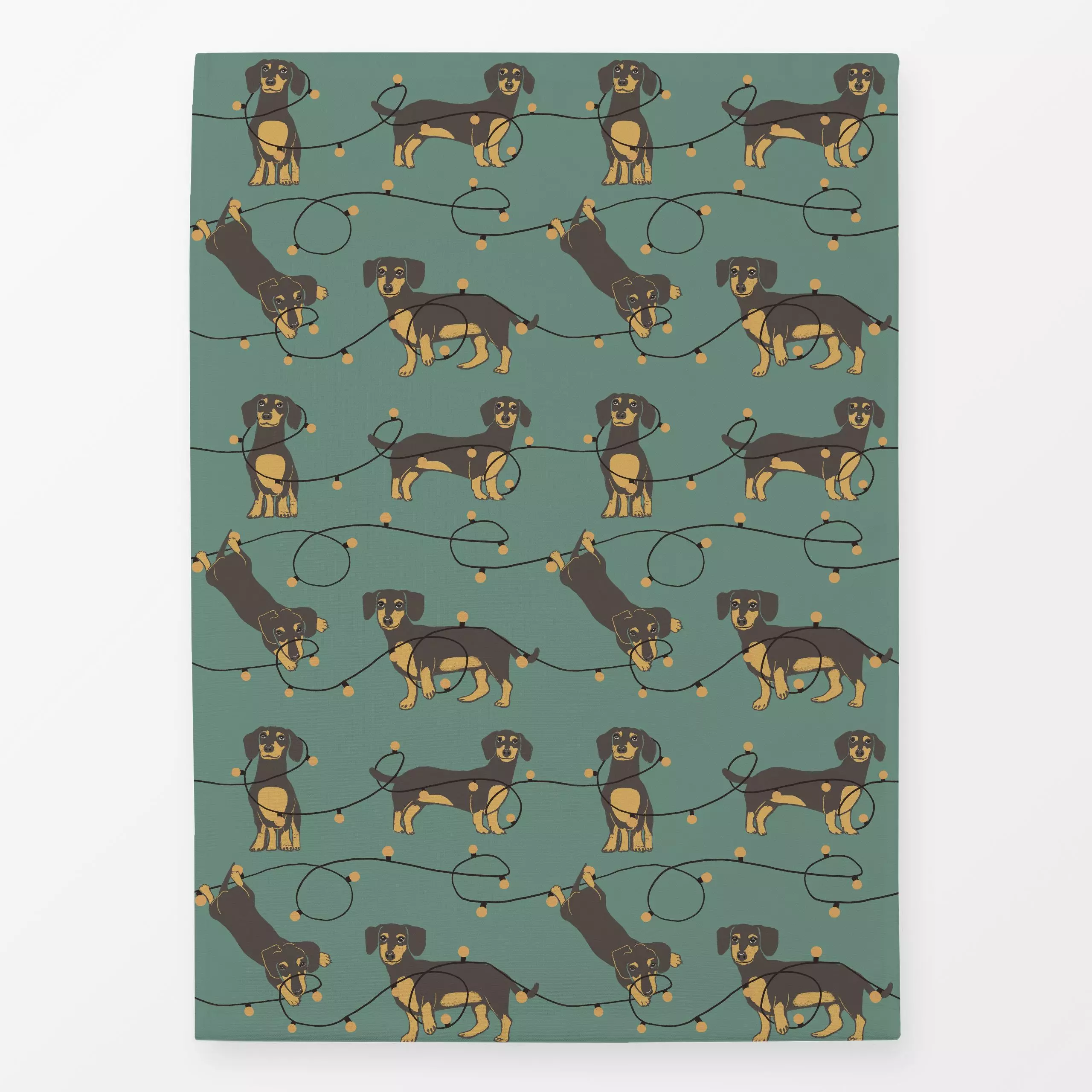 Geschirrtücher Dackel Lichterkette Salbei - Kinderzimmer & Motive für Kinder, Tiere, Anlässe - von „Mareen Heinz"; Muster, H...
