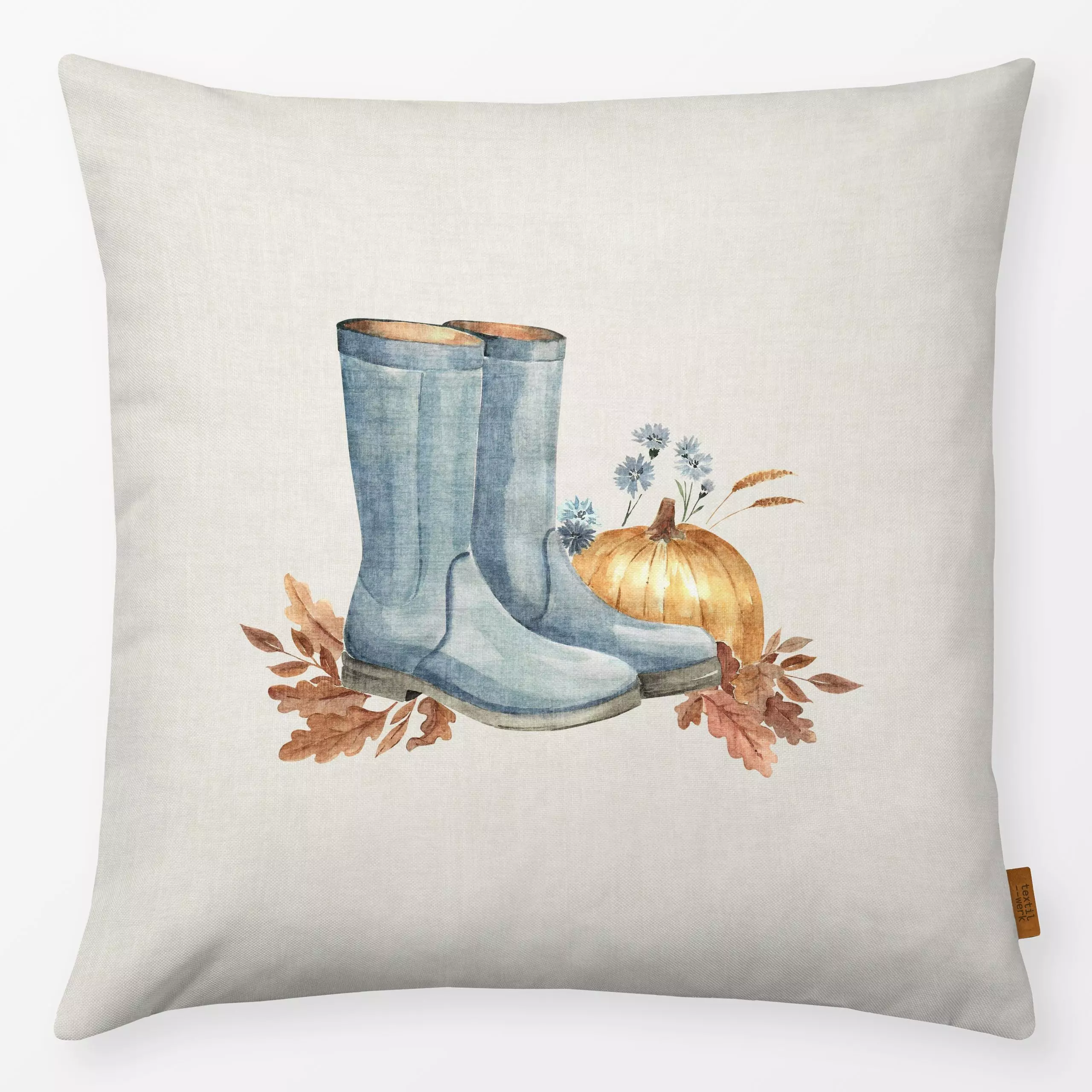 Kissen Blaue Gummistiefel mit Textur - Blumen & Florales, Herbst, Pflanzen & Botanik - von „Katrin Graff"; Gummistiefel