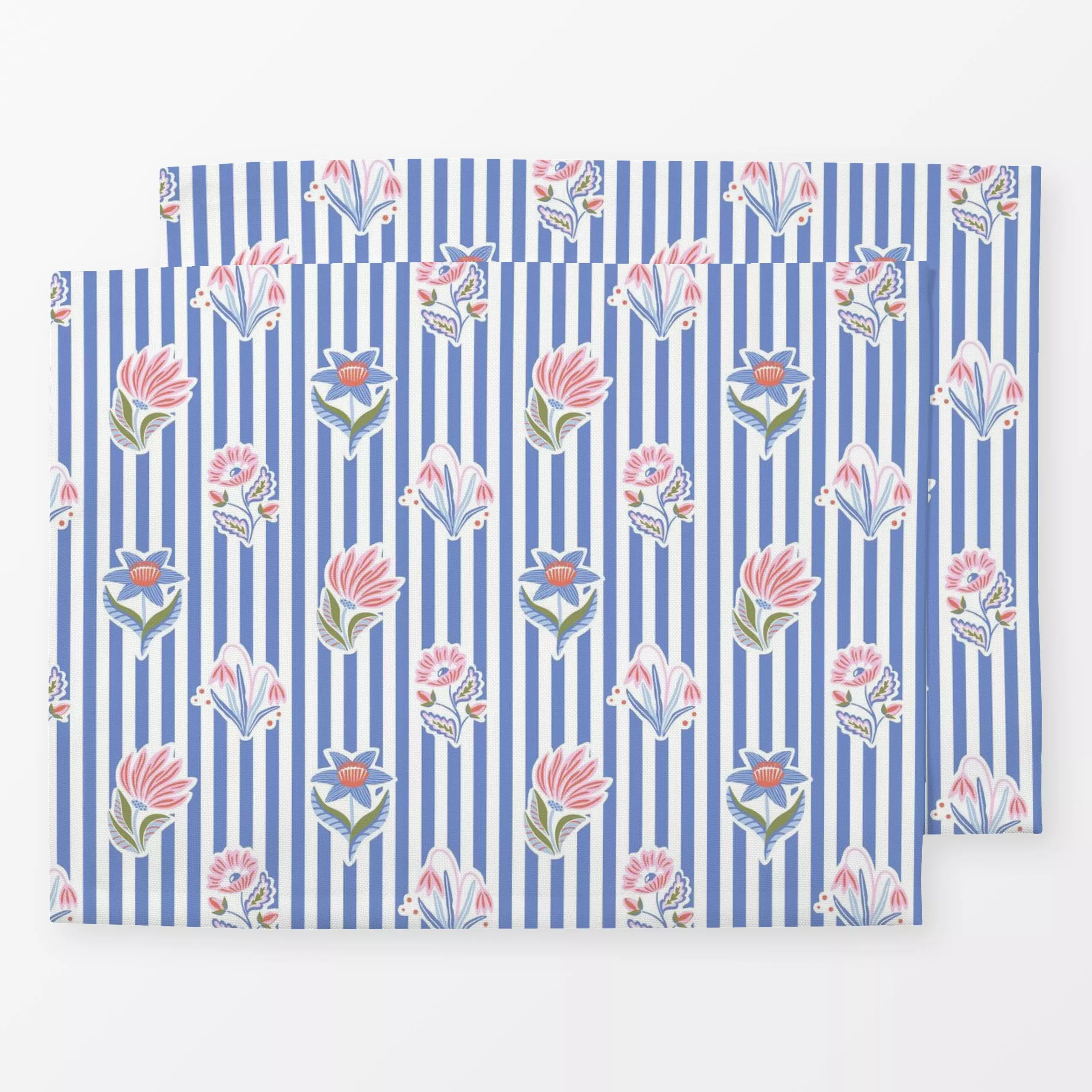 Tischset Blumenstreifen blau - Blumen & Florales, Frühling, Symbole & Muster - von „Vivian Hasenclever"; Blumen, Wildblumen,...