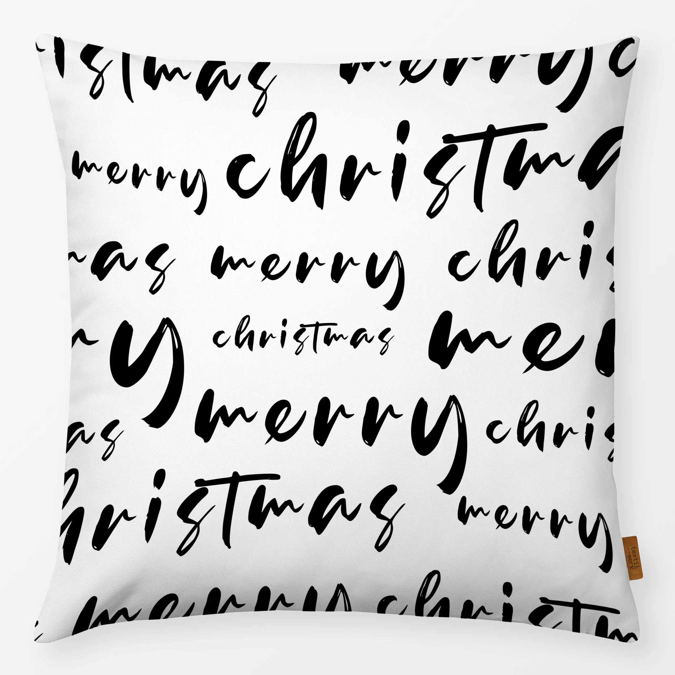 Kissen Merry Christmas Ink black - Sprüche & Schriftzüge, Weihnachten - von „Karen Menzenbach"; Weihnachten, Winter, typogra...