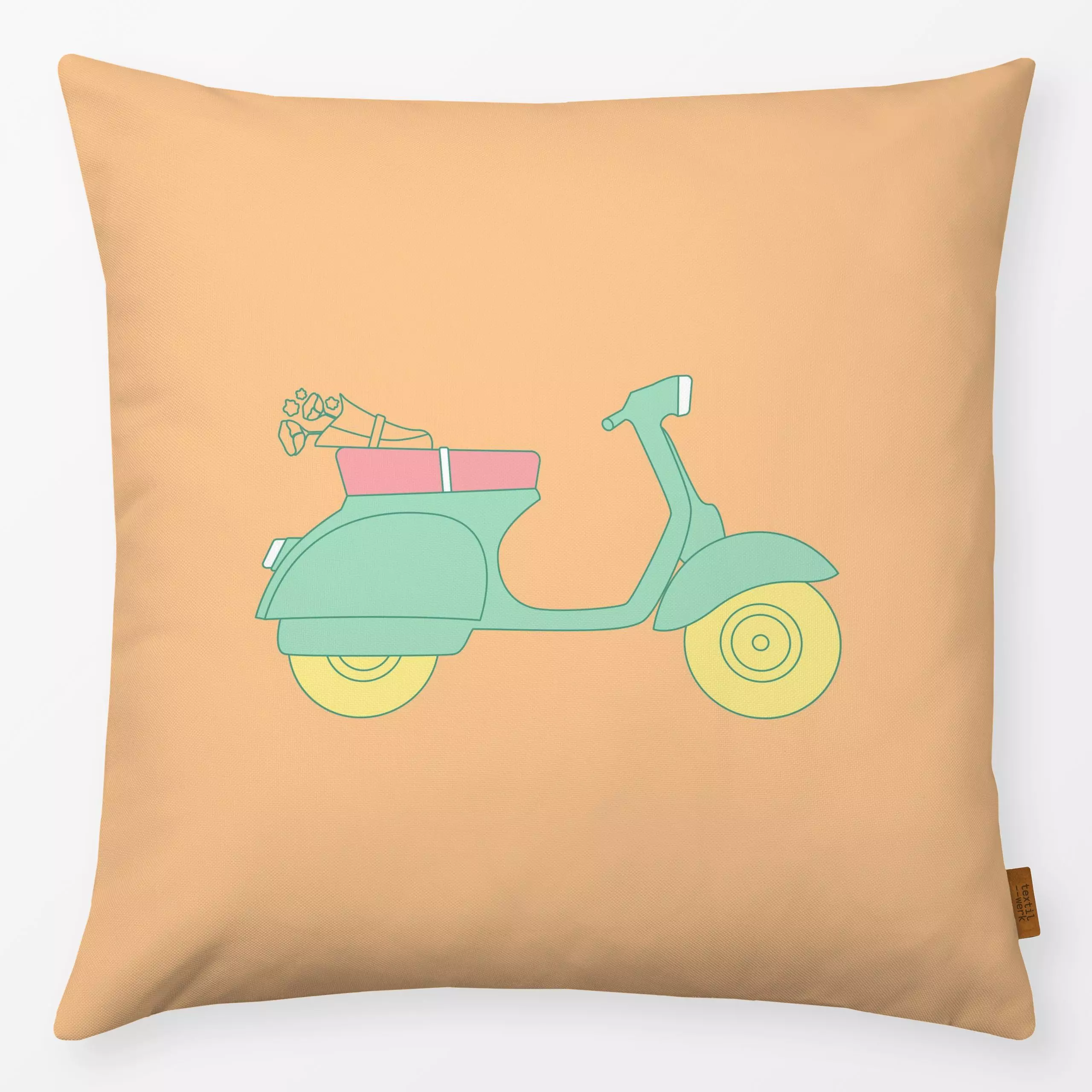 Kissen Vintage Vespa - Sommer, Retro & Vintage - von „Jana Moßmann"; Blumen, Sommer, Urlaub, vintage, Vintageposter, Vespa, ...