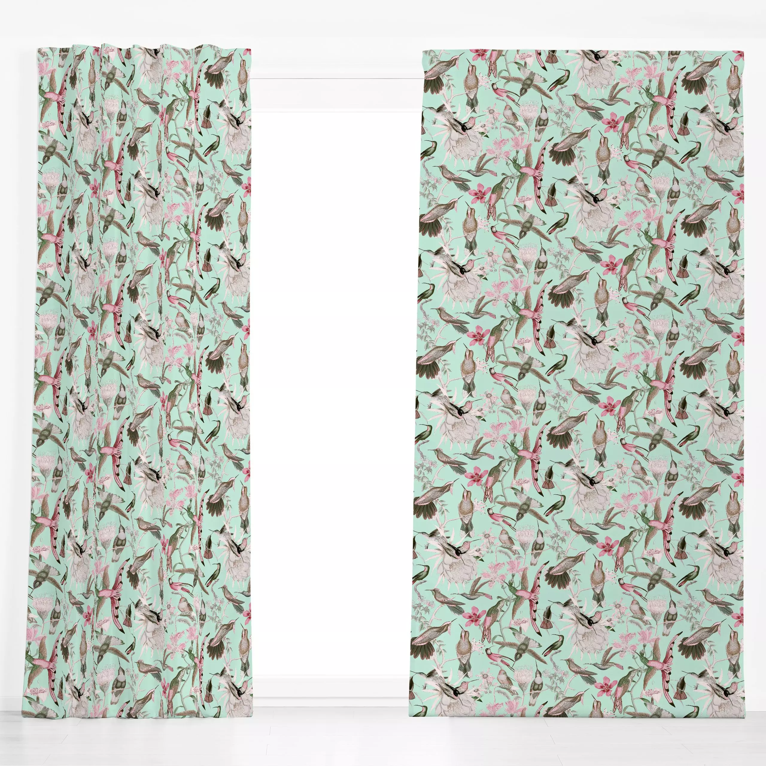 Dekovorhang Kolibri Paradies mint - Blumen & Florales, Tiere - von „Andrea Haase"; Natur, Vogel, Sommer, exotisch, floral, b...