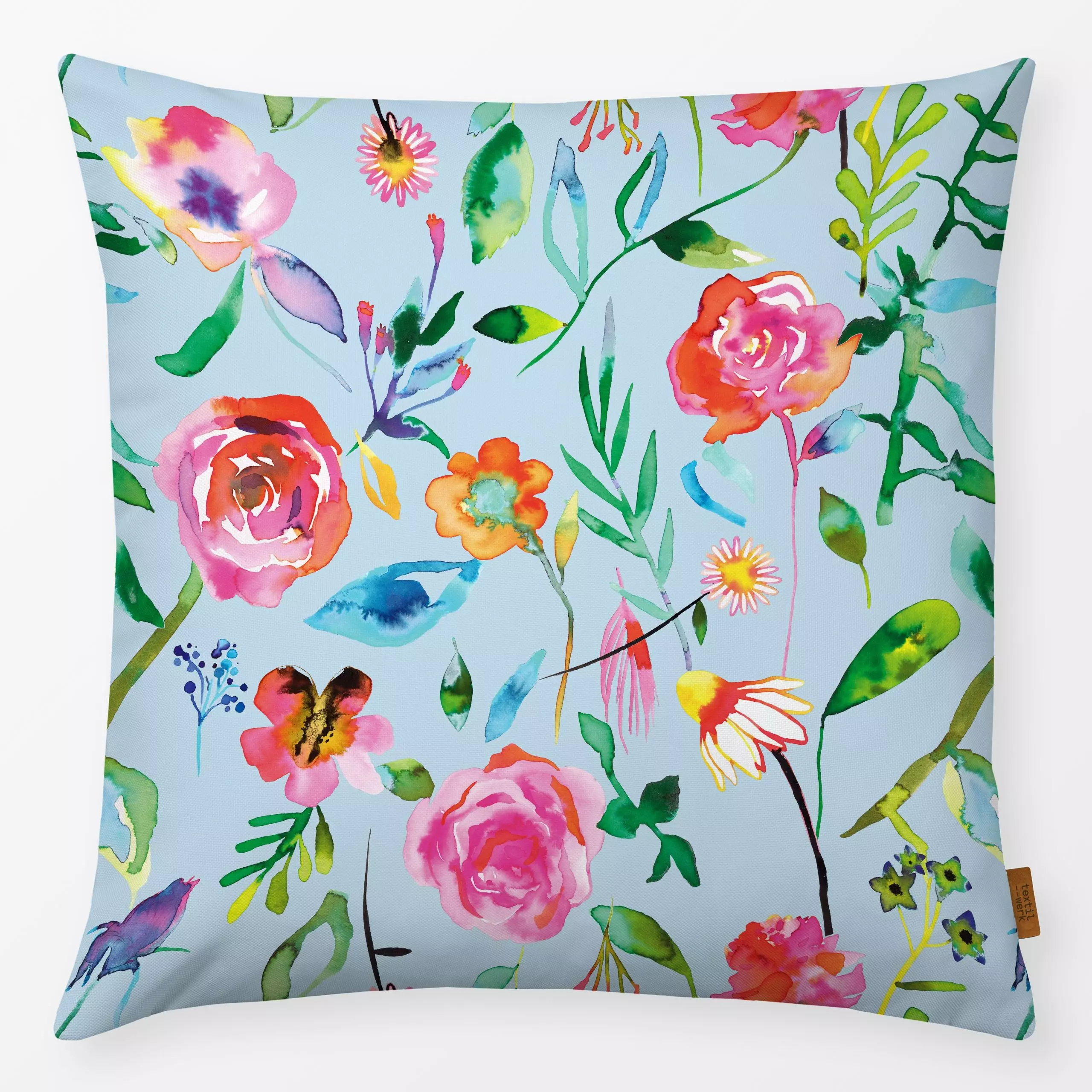 Kissen Spring Botanical Flowers Blue - Blumen & Florales, Frühling, Pflanzen & Botanik - von „Ninola Design "; Aquarell, Blu...