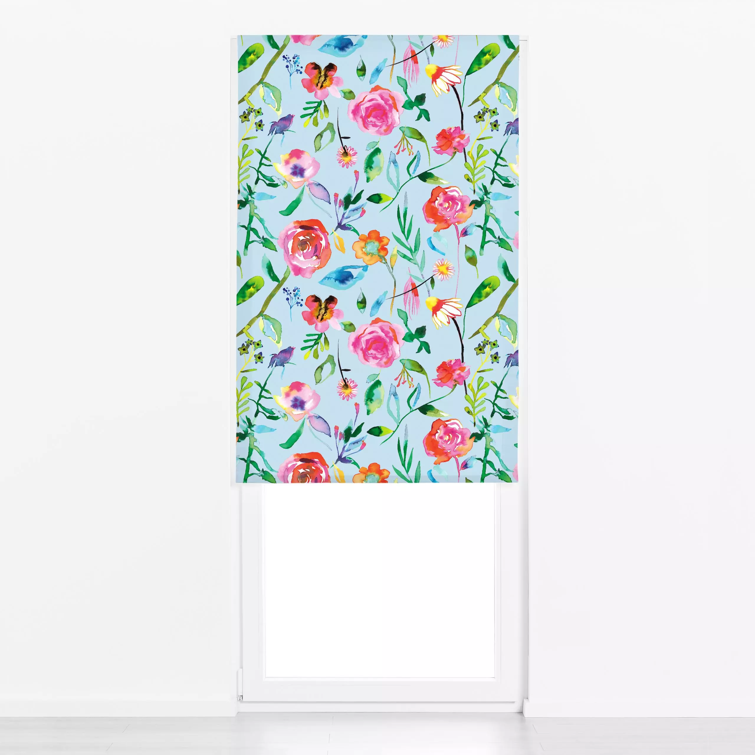 Raffrollo Spring Botanical Flowers Blue - Blumen & Florales, Frühling, Pflanzen & Botanik - von „Ninola Design "; Aquarell, ...