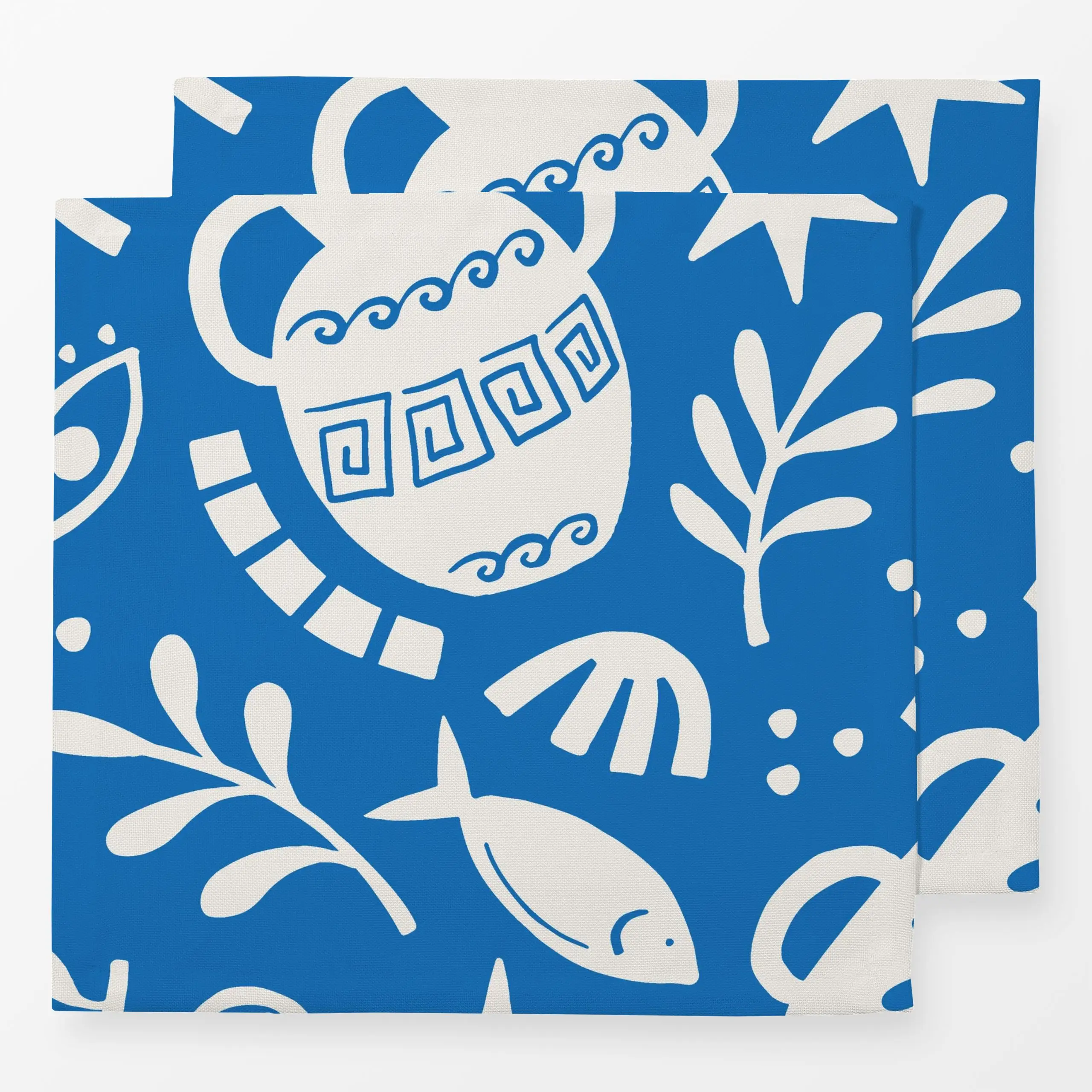 Servietten greek shapes - Sommer, Symbole & Muster - von „Vivian Hasenclever"; Meer, Fische, Sommer, mediterran, handgezeich...