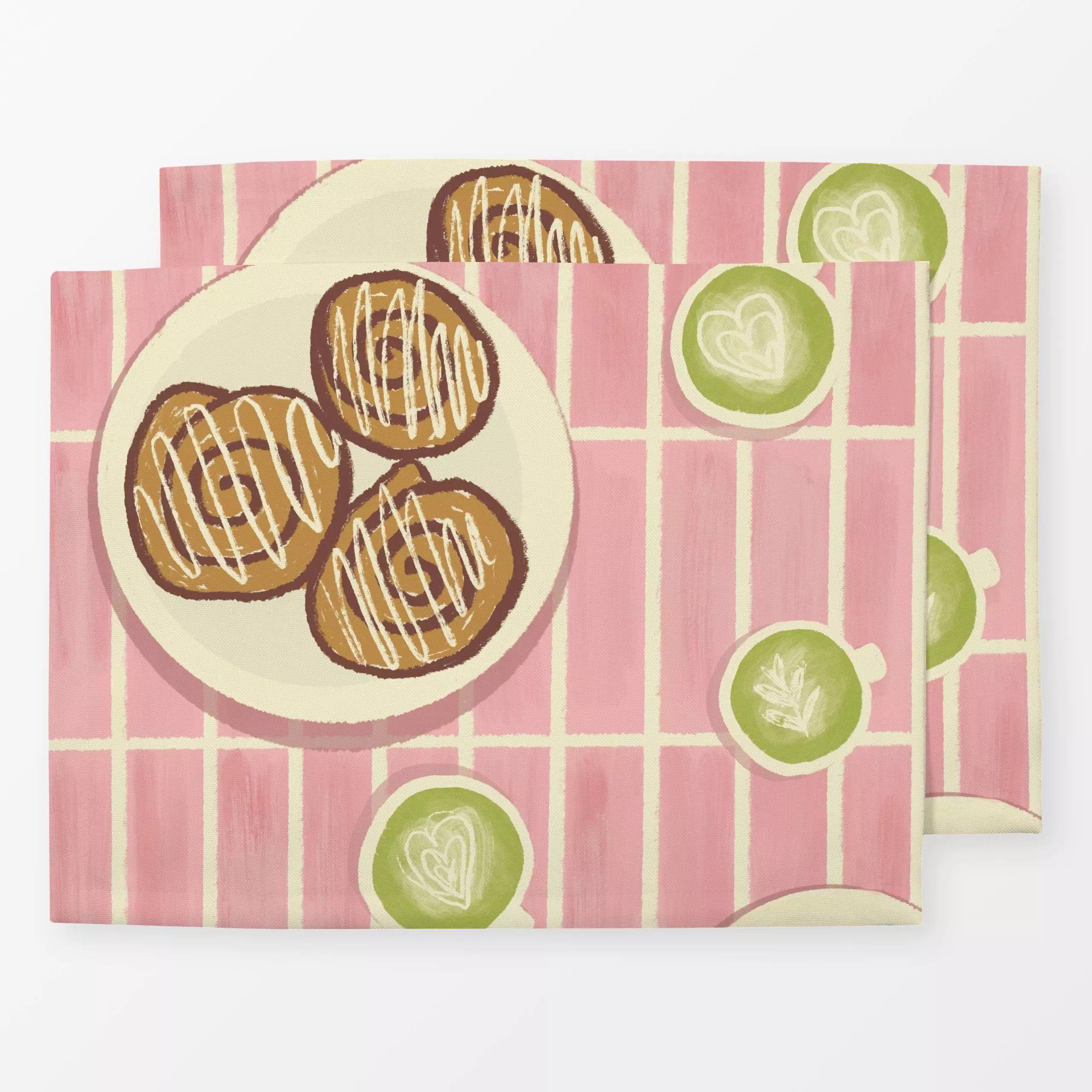 Tischset Matcha & Zimtschnecken - Herbst, Küche, Essen & Trinken - von „Studio Dolci"; Dessert, Herbst, herbstlich, Zimtschn...