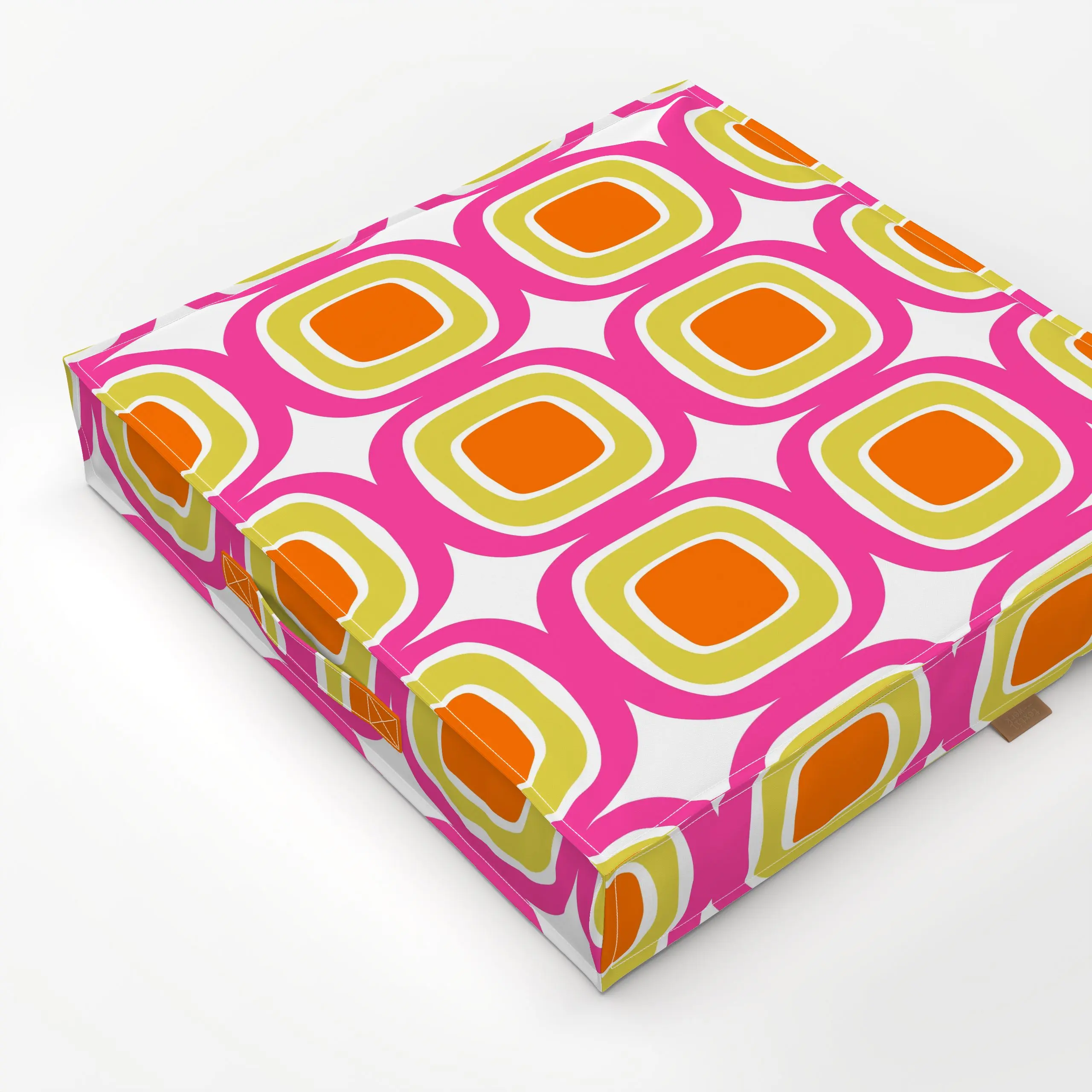 Bodenkissen Retro Circles - Symbole & Muster - von „Andrea Haase"; Orange, Sommer, formen, pink, Midcentury, gruen, sommerfa...