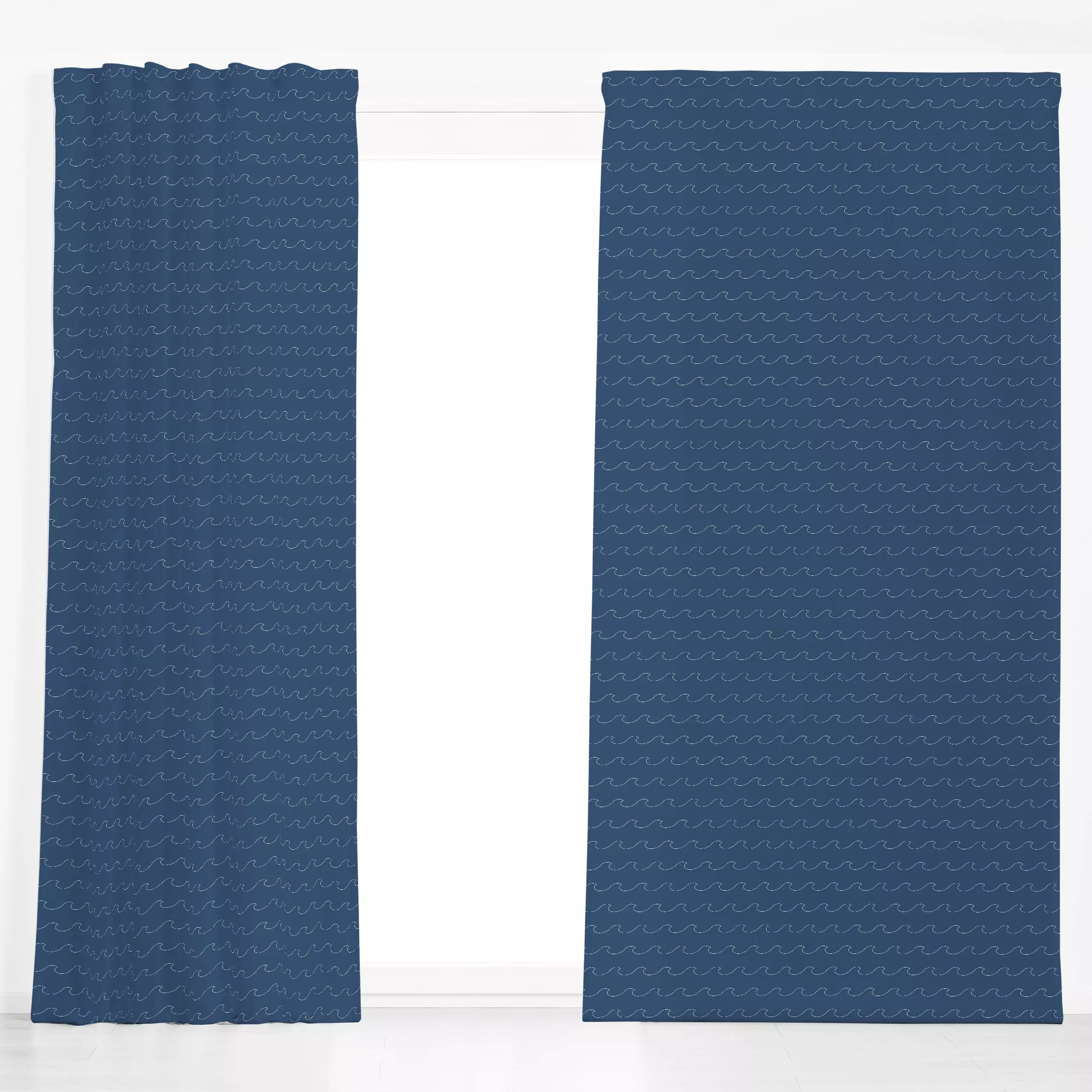 Dekovorhang Wavy Lines dark blue - Sommer, Symbole & Muster - von „Karen Menzenbach"; linie, Meer, Strand, Sommer, wellen, m...