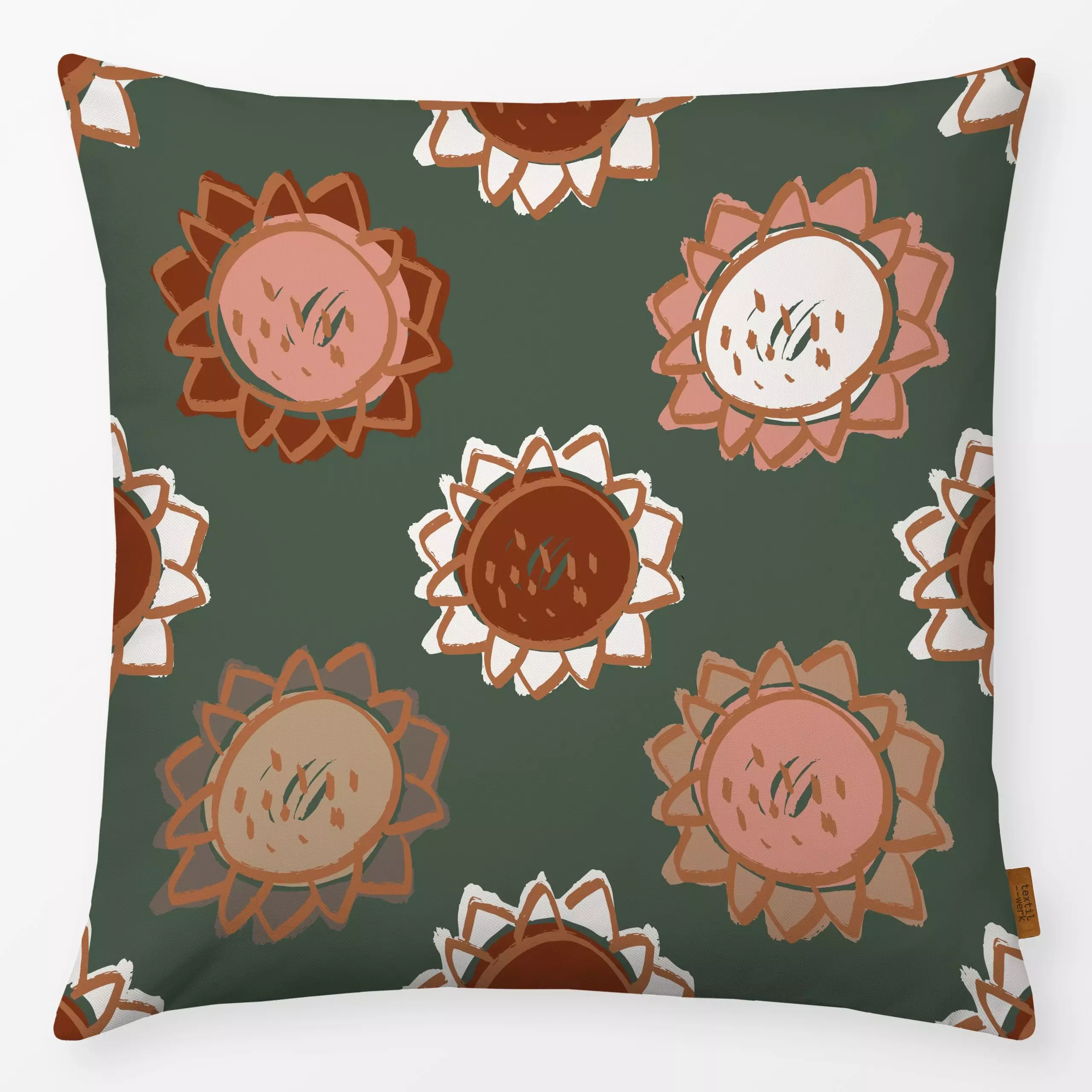 Kissen Sunflower Autumn Green - Blumen & Florales - von „Kruth Design"; Blumen, sonnenblumen, Herbst, Herbstdeko, herbstlich...