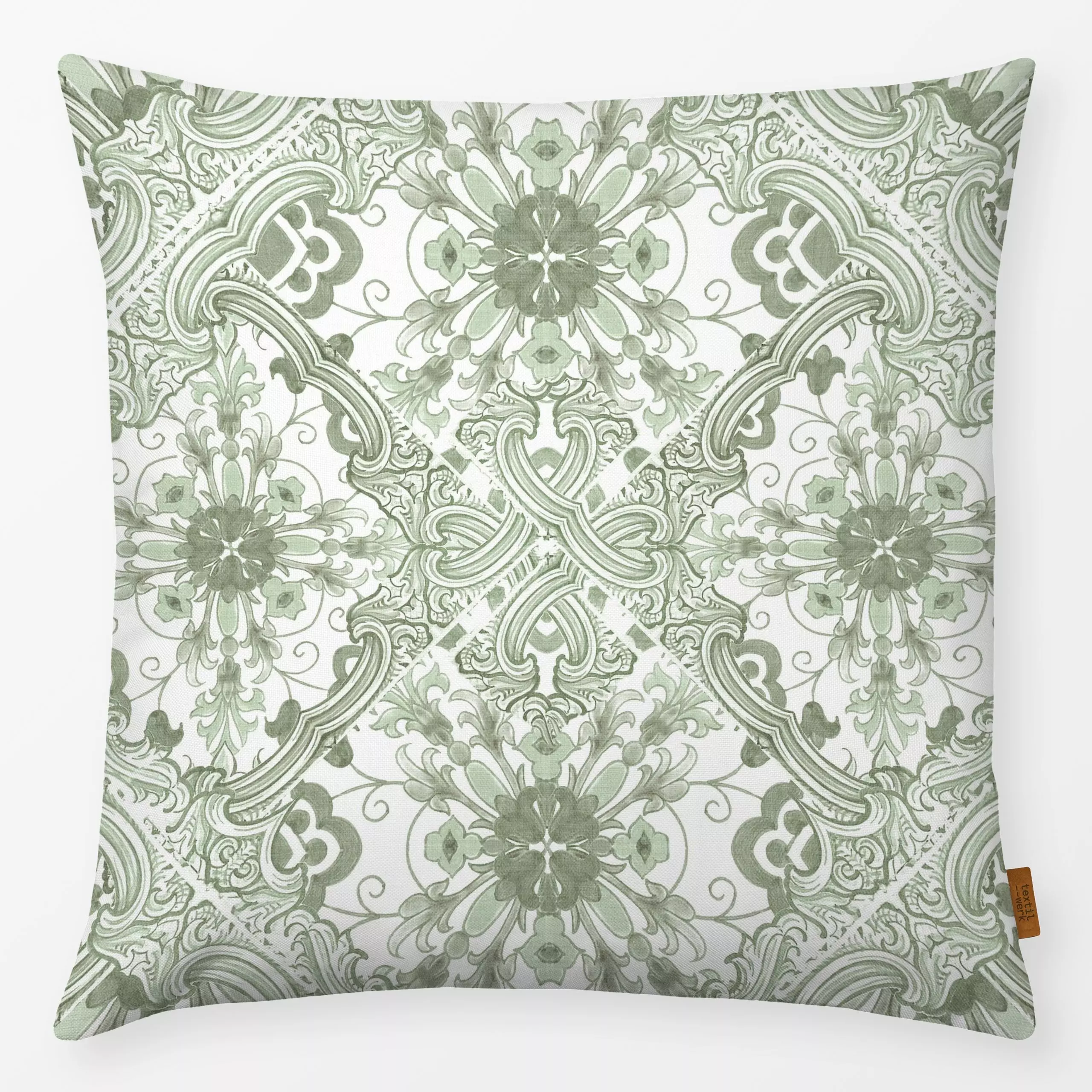 Kissen Baroque Floral Tiles Grün - Symbole & Muster - von „Bloomery Decor"; floral, fliese, chinoiserie, tiles, green, cotta...